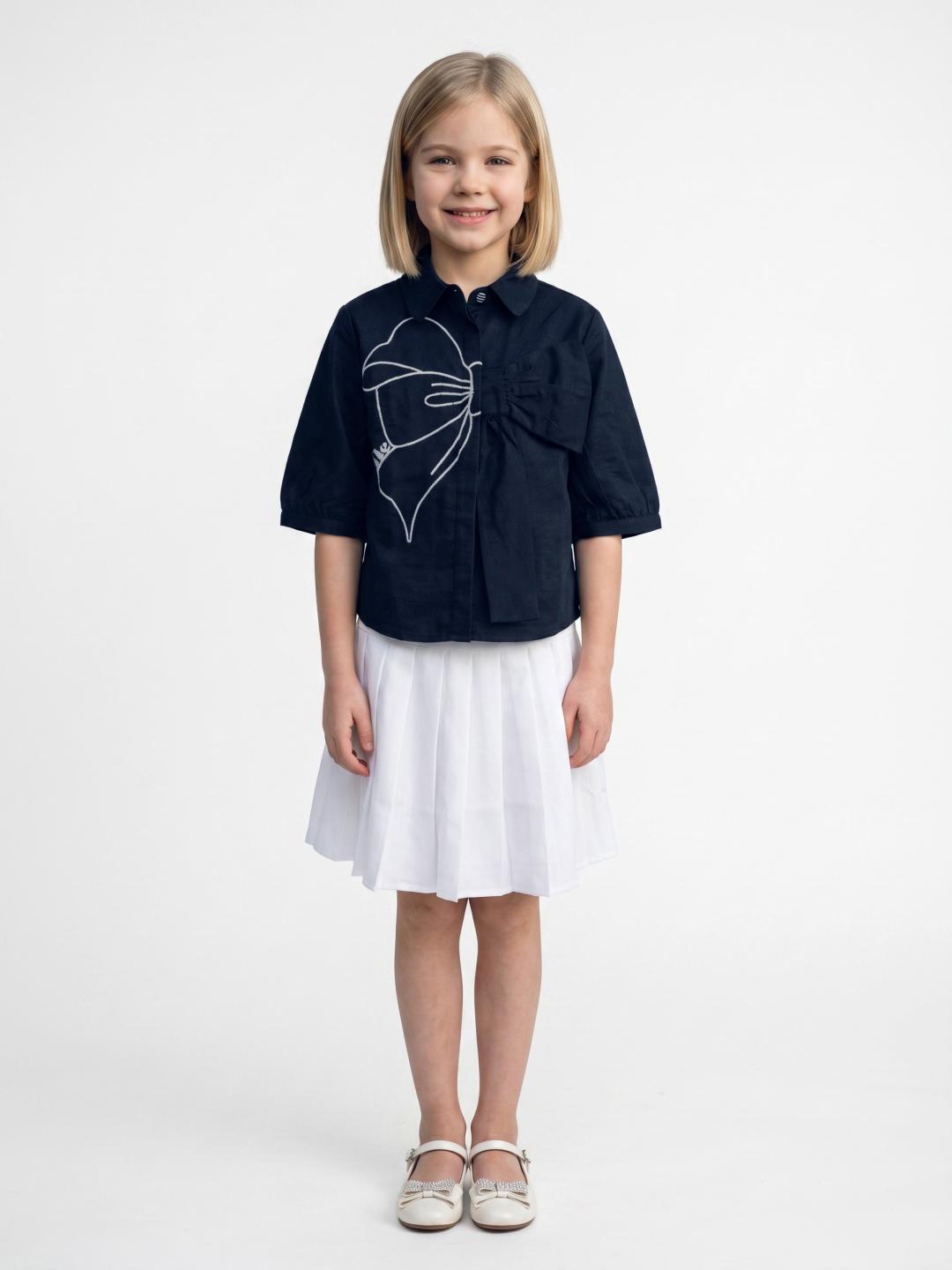 Elle Girls Navy Blue Loose Fit Solid Shirt