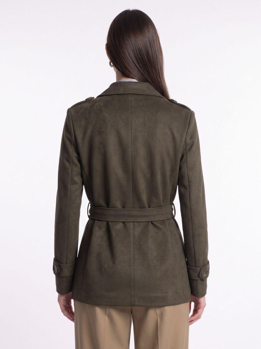 Elle Women Green Solid Regular Fit Overcoat