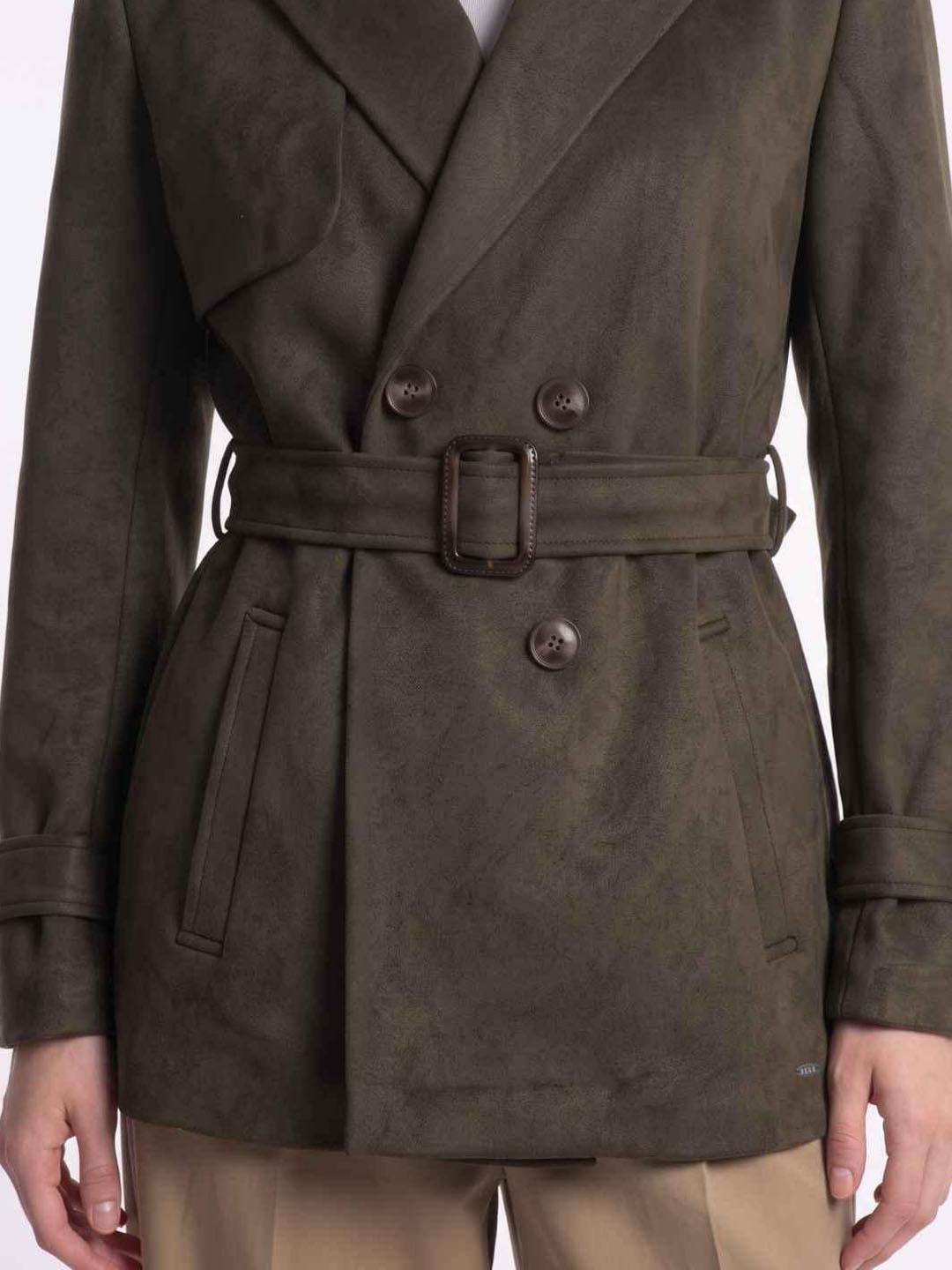 Elle Women Green Solid Regular Fit Overcoat