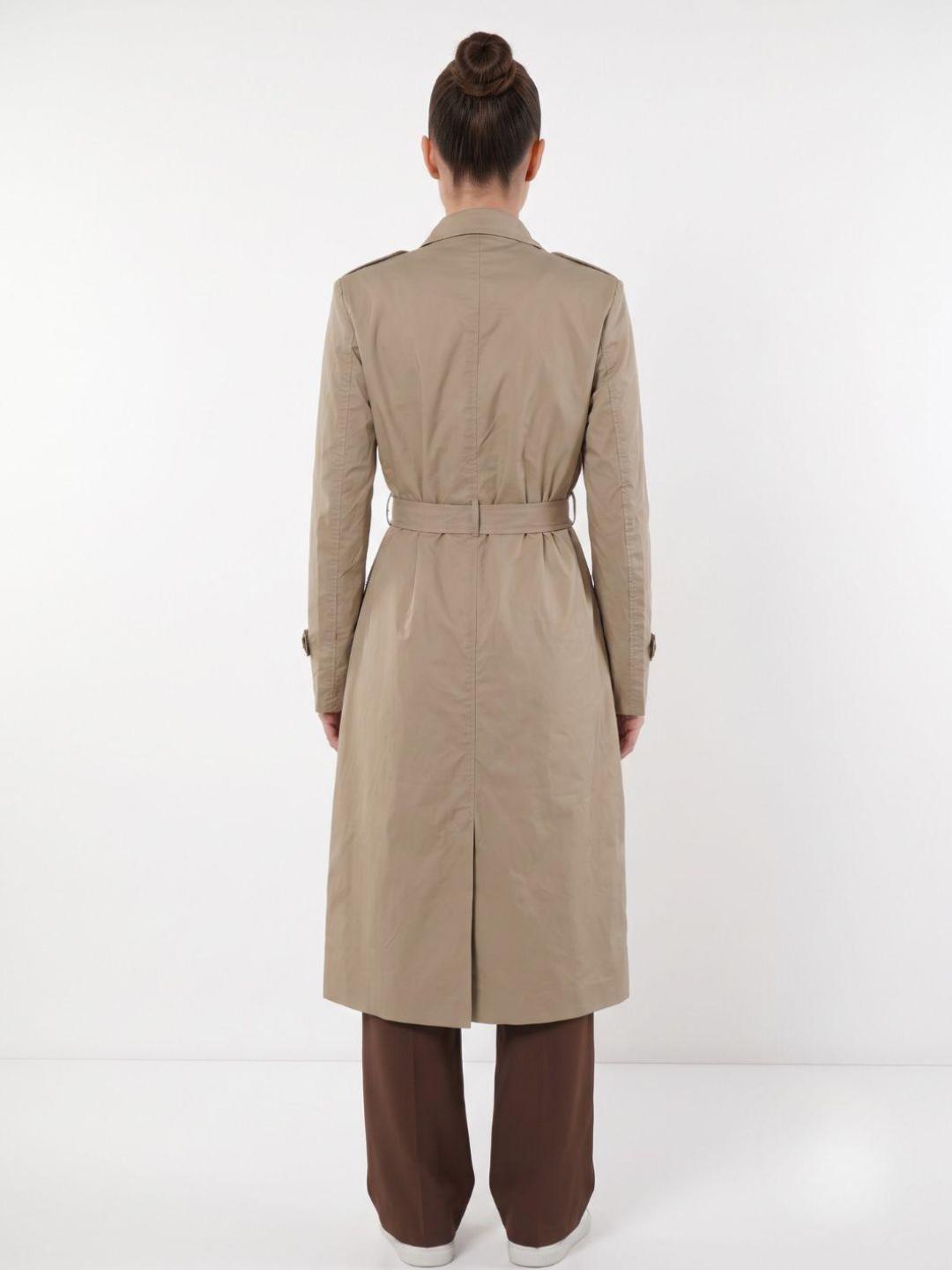 Elle Women Beige Solid Regular Fit Double Breasted Trench Coat
