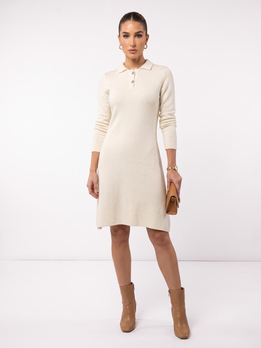 Elle Women White Solid Regular Fit Dress