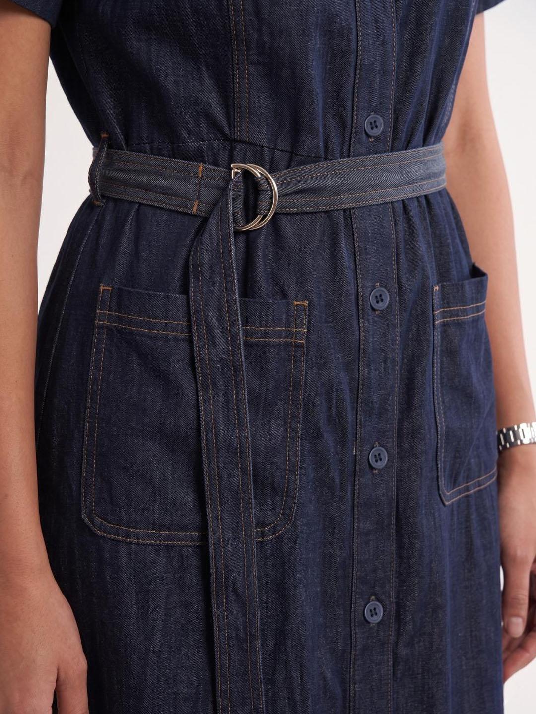 Elle Women Navy Blue Solid Relaxed Fit Shirt Dress