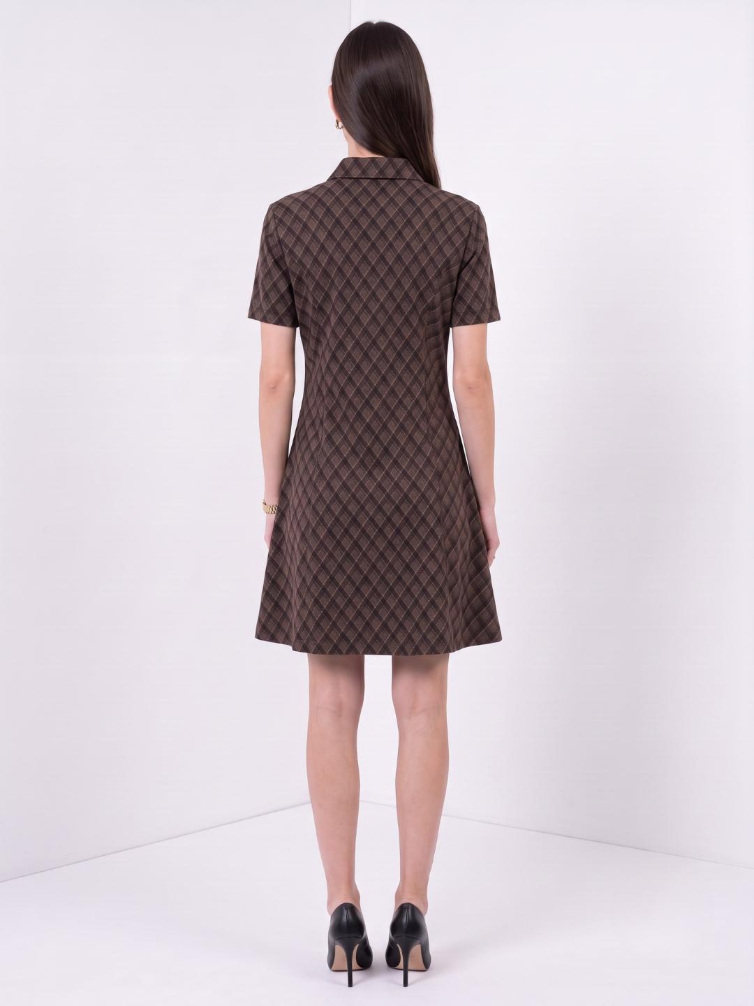 Elle Women Brown Checked Regular Fit Dress