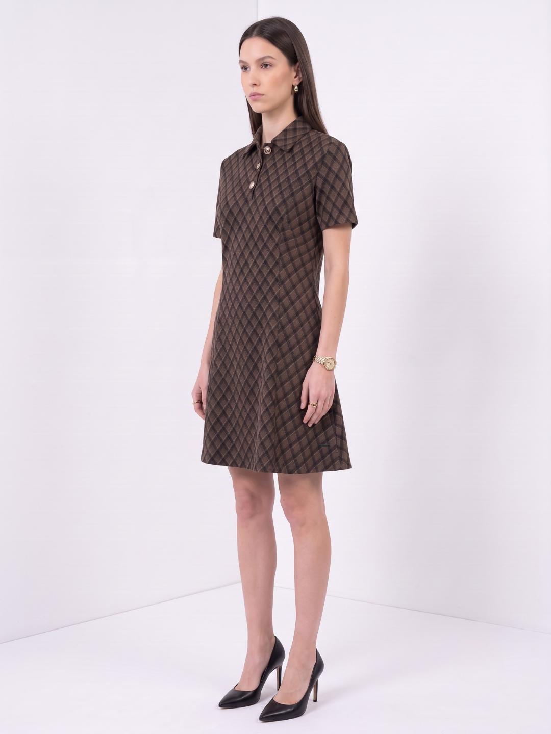 Elle Women Brown Checked Regular Fit Dress