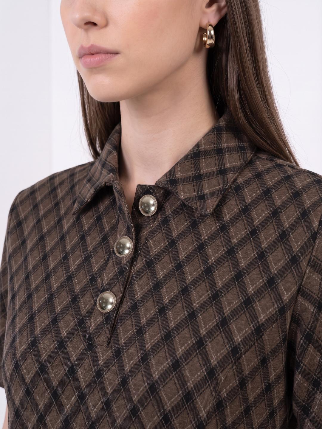 Elle Women Brown Checked Regular Fit Dress