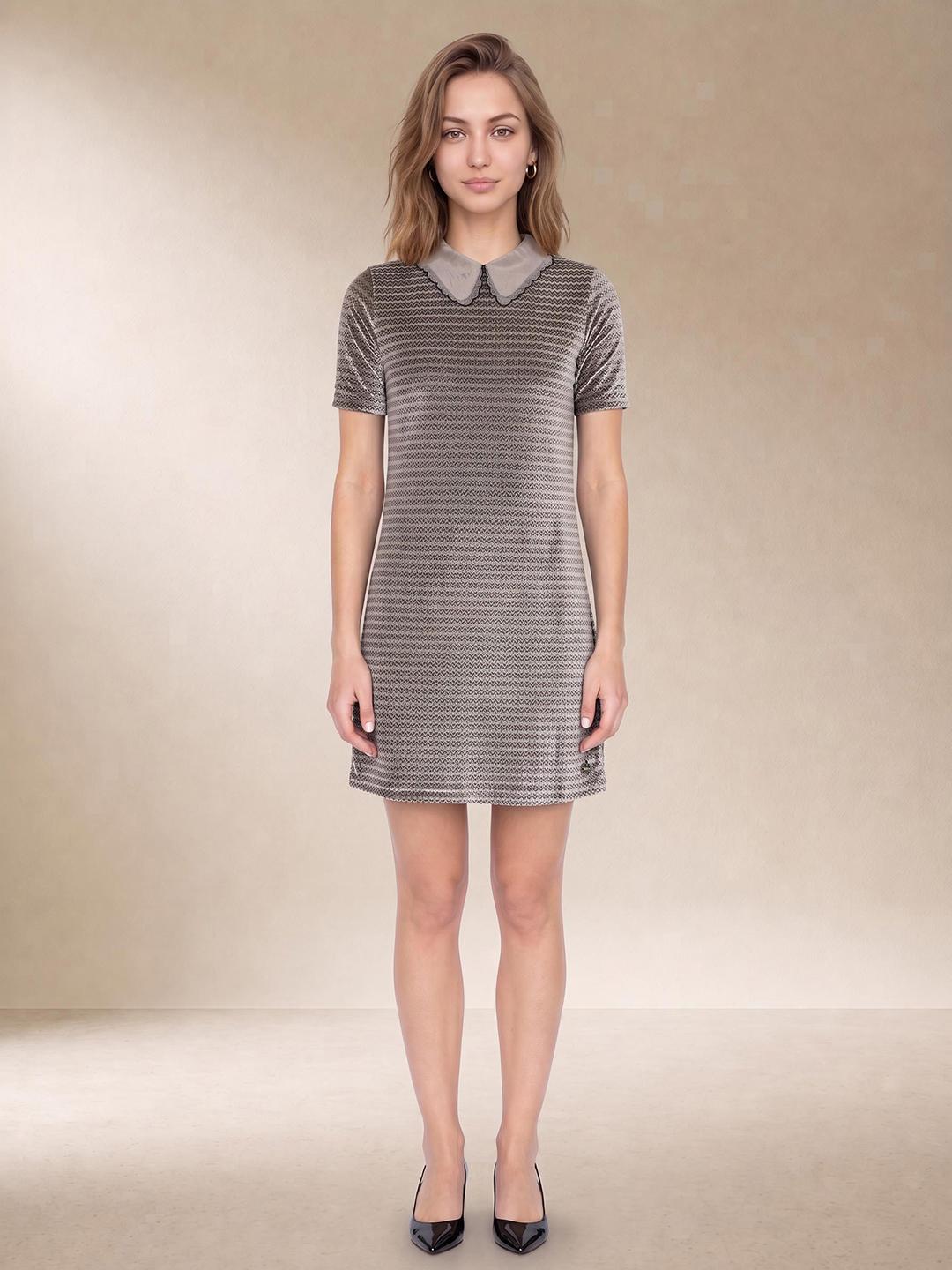 Elle Women Beige Relaxed Fit Textured Dress