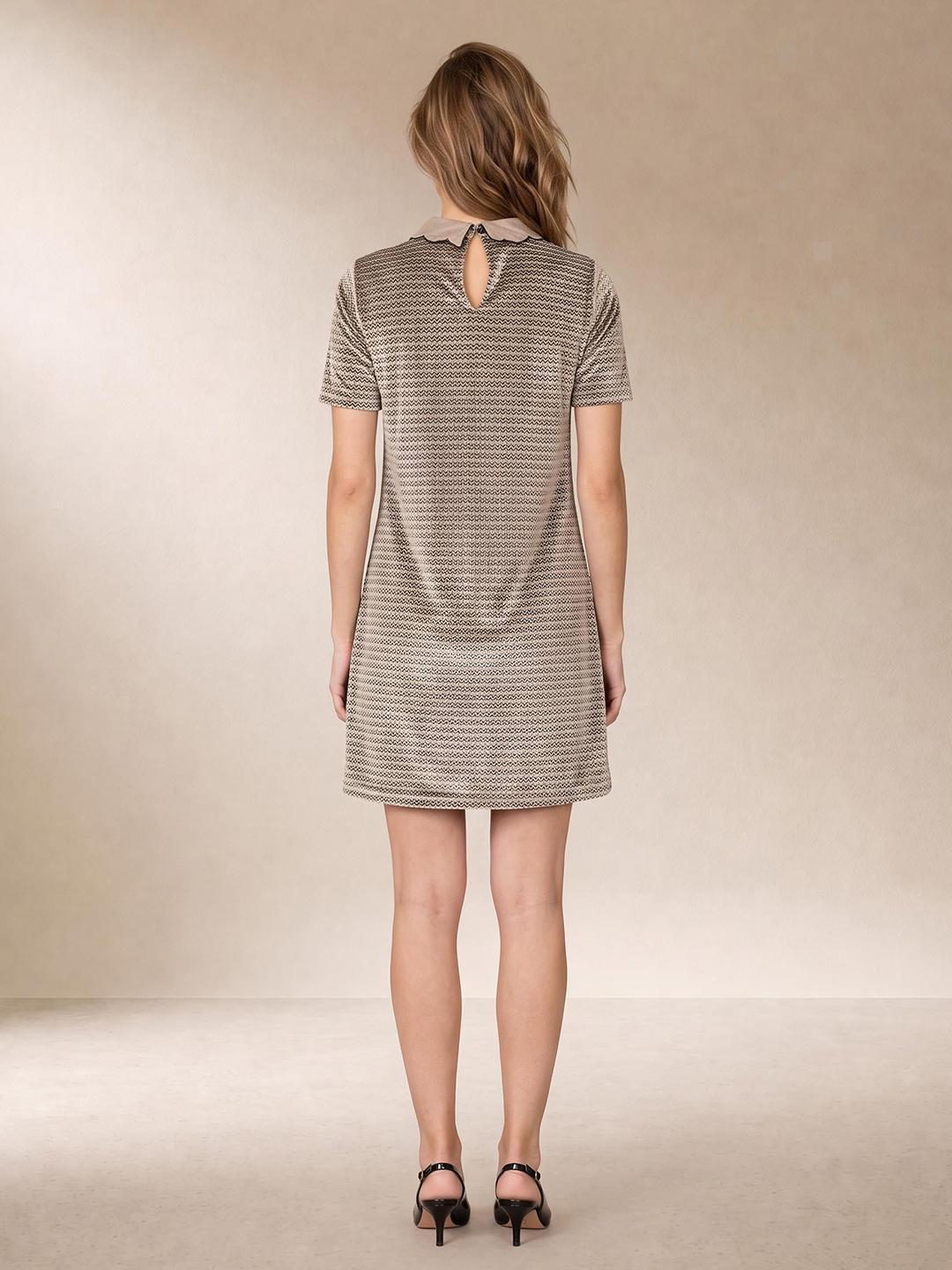 Elle Women Beige Relaxed Fit Textured Dress