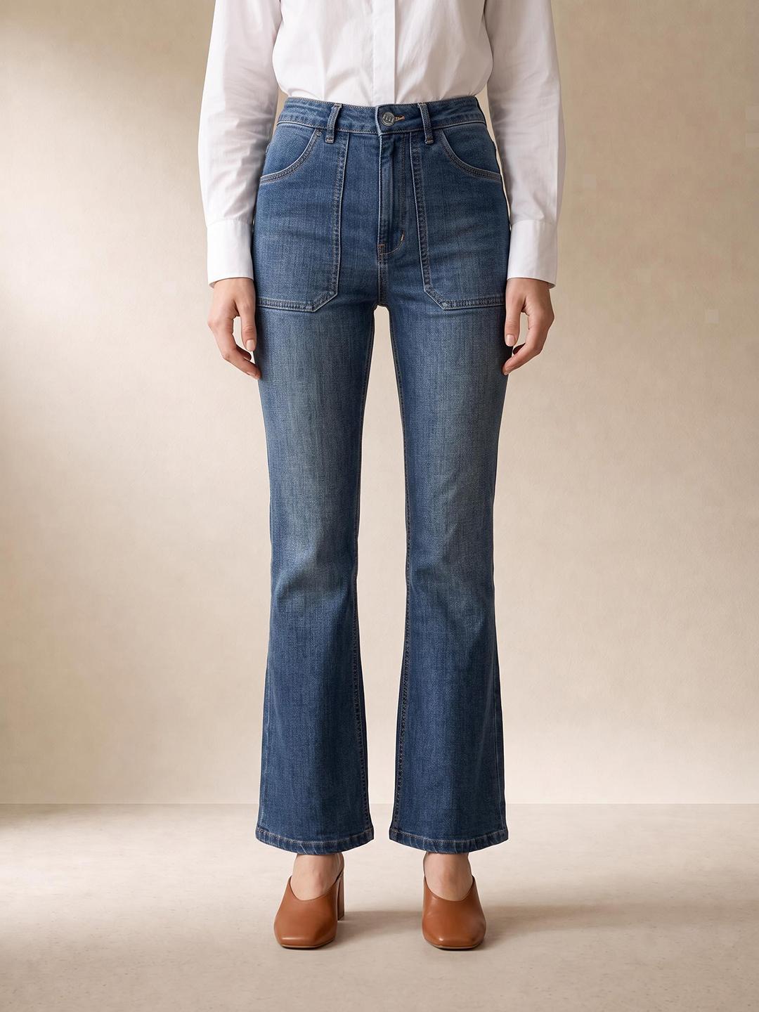 Elle Women Blue Bootcut Solid Medium Wash Stretchable Jeans