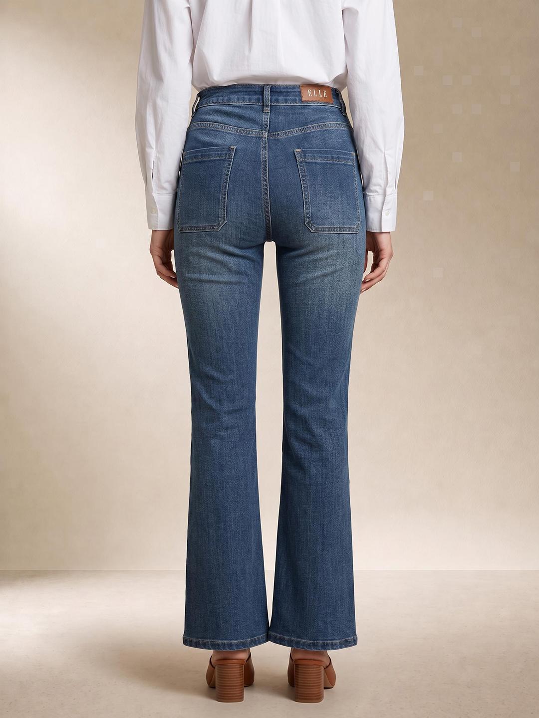 Elle Women Blue Bootcut Solid Medium Wash Stretchable Jeans