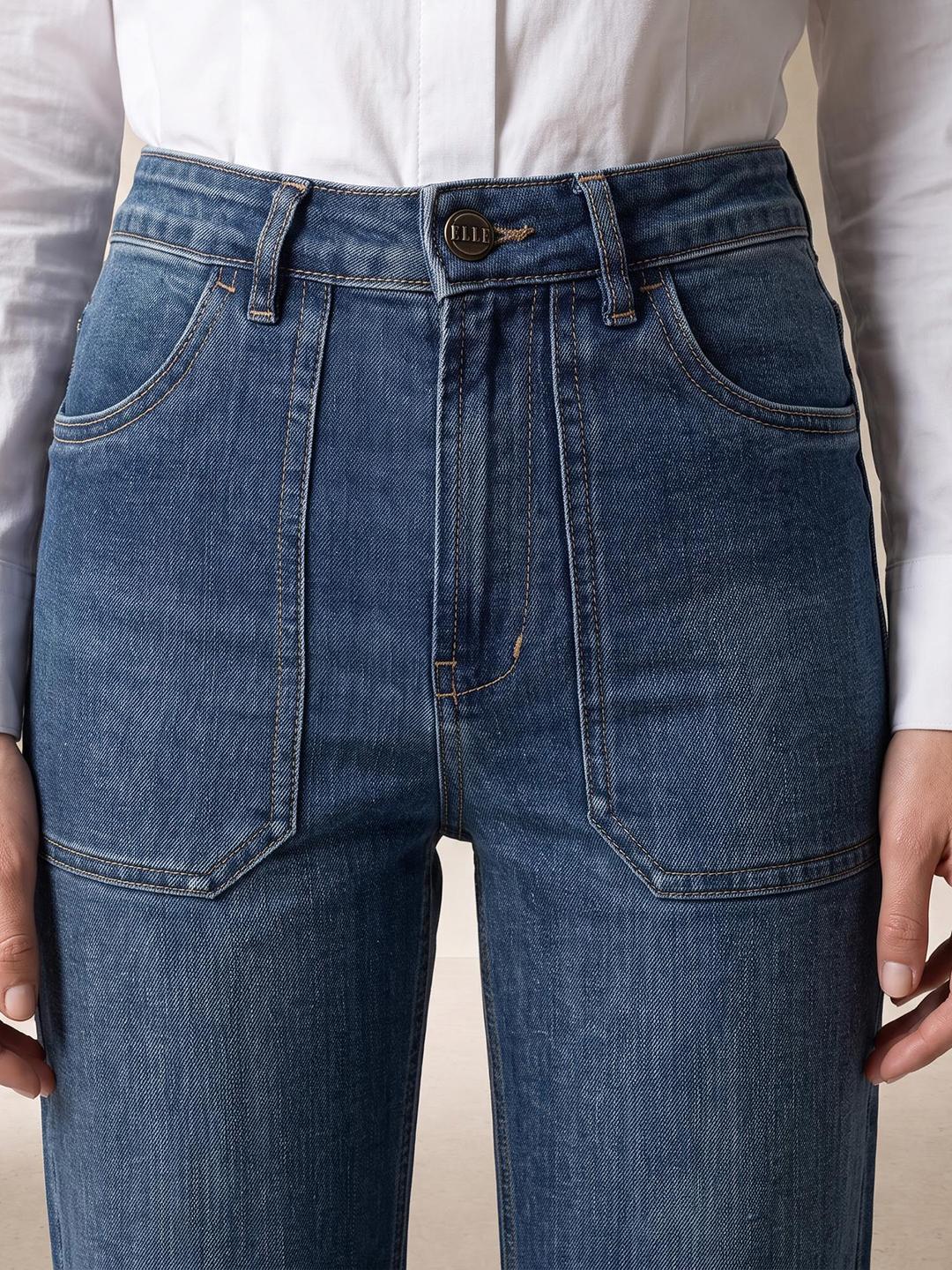 Elle Women Blue Bootcut Solid Medium Wash Stretchable Jeans