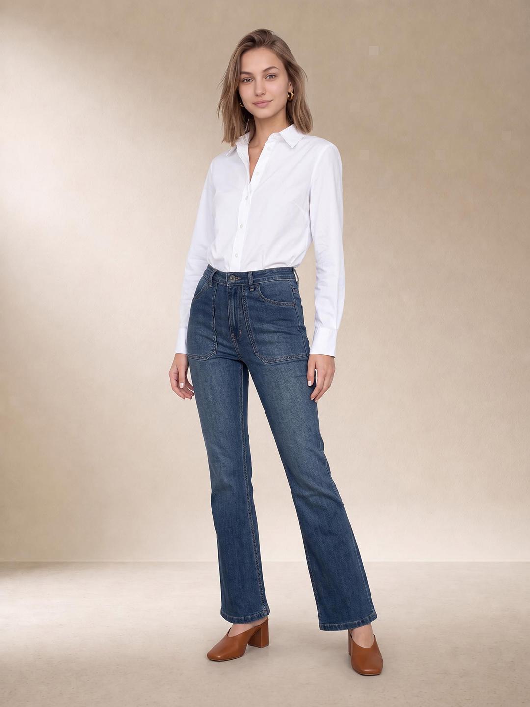 Elle Women Blue Bootcut Solid Medium Wash Stretchable Jeans