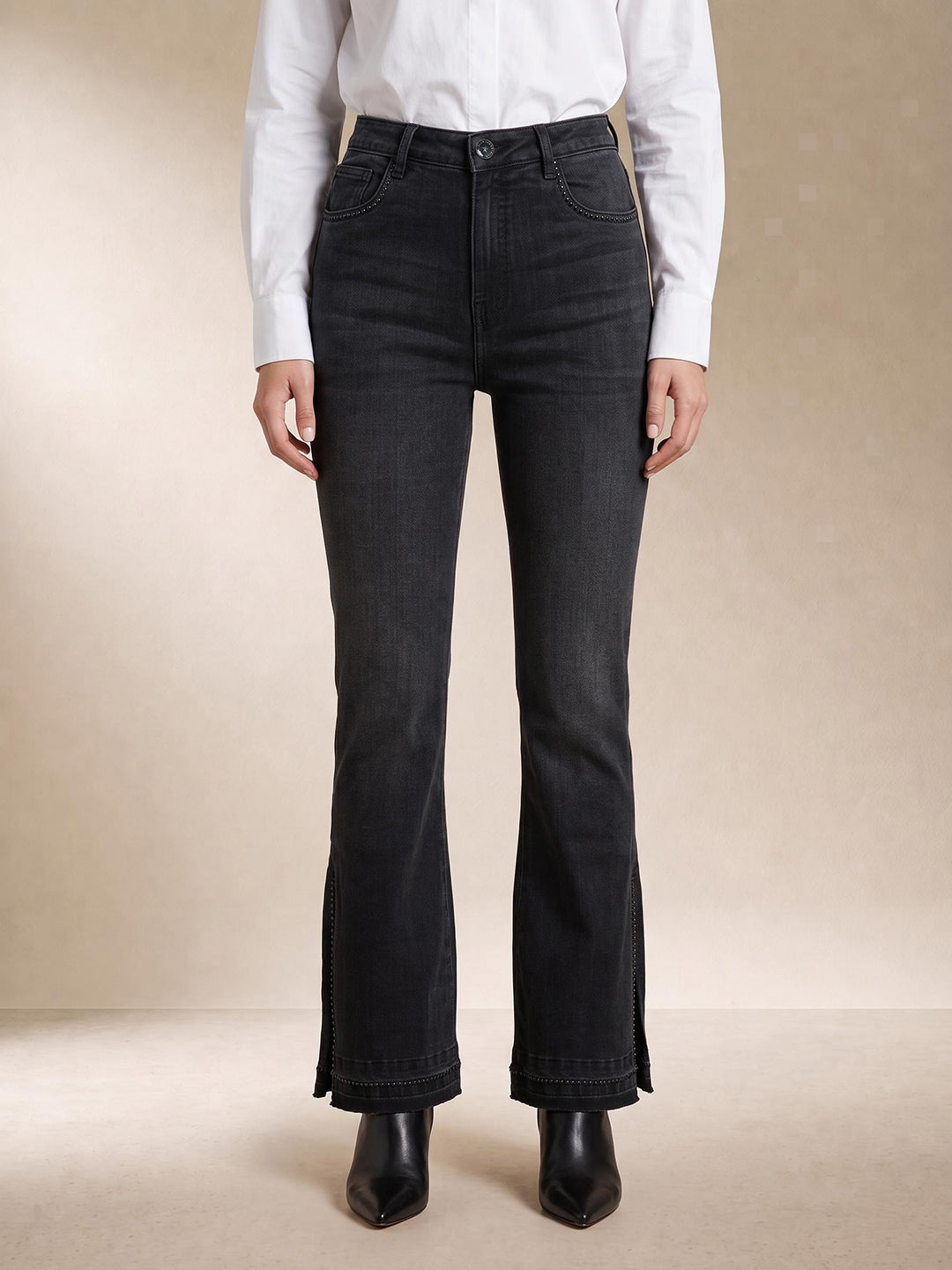Elle Women Black Solid Bootcut Jeans