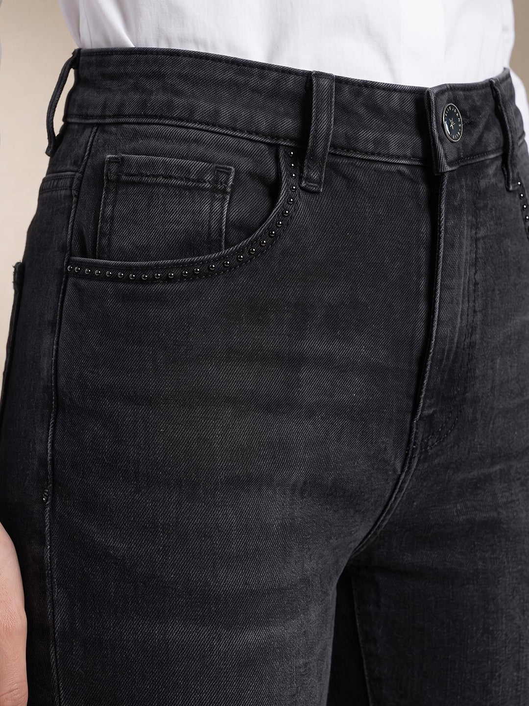 Elle Women Black Solid Bootcut Jeans