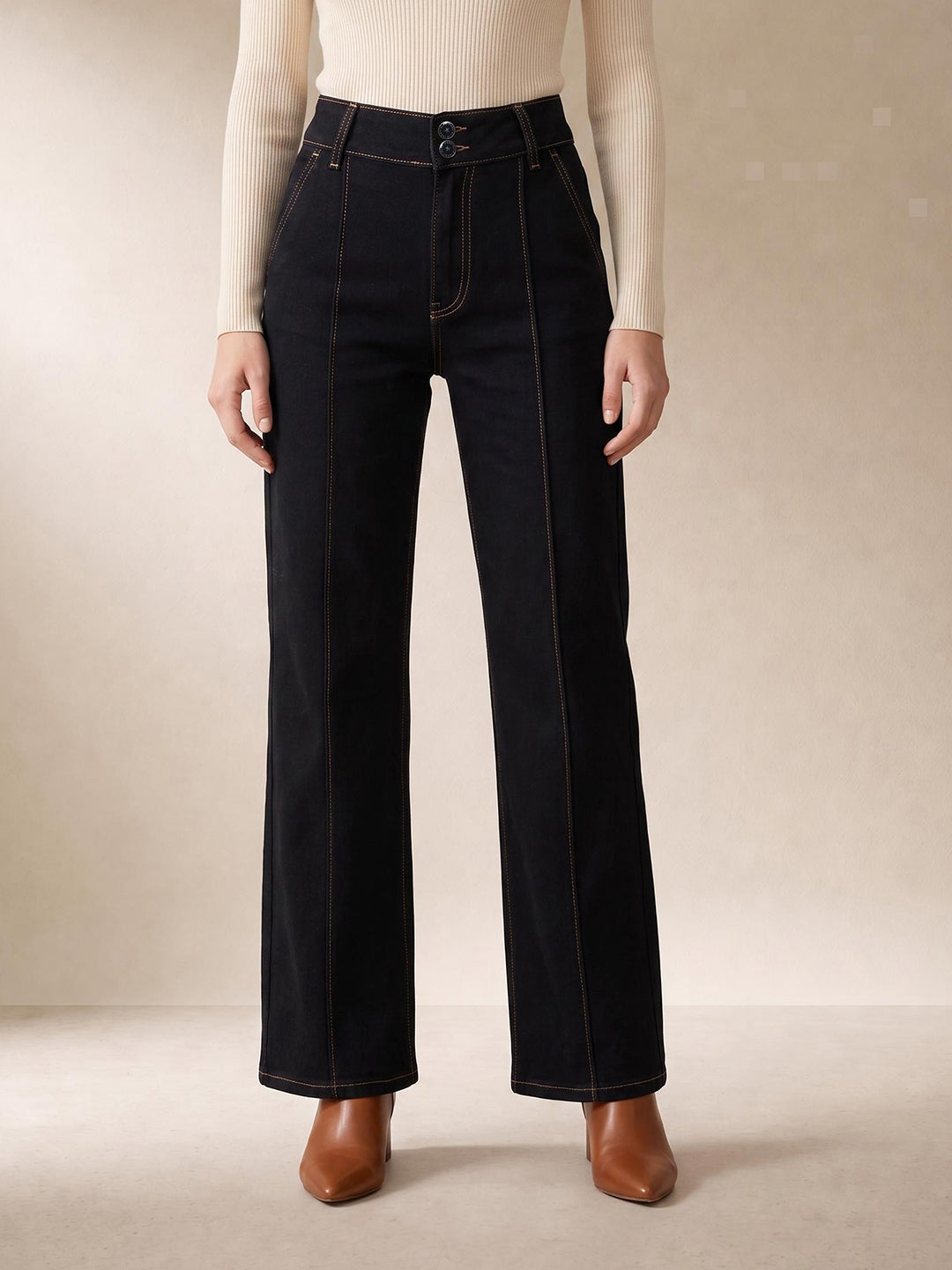 Elle Women Black Solid Flared Fit Jeans