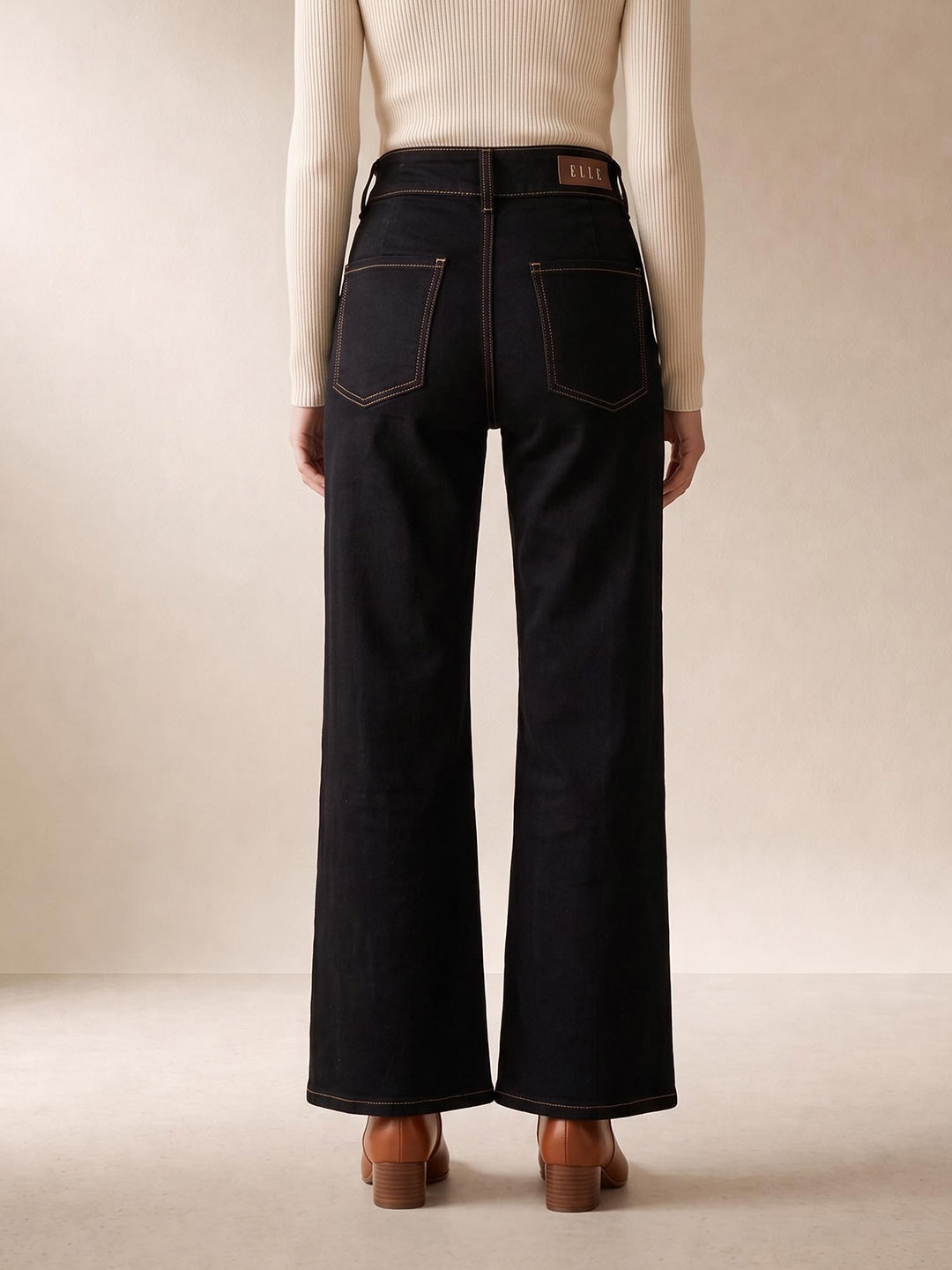Elle Women Black Solid Flared Fit Jeans