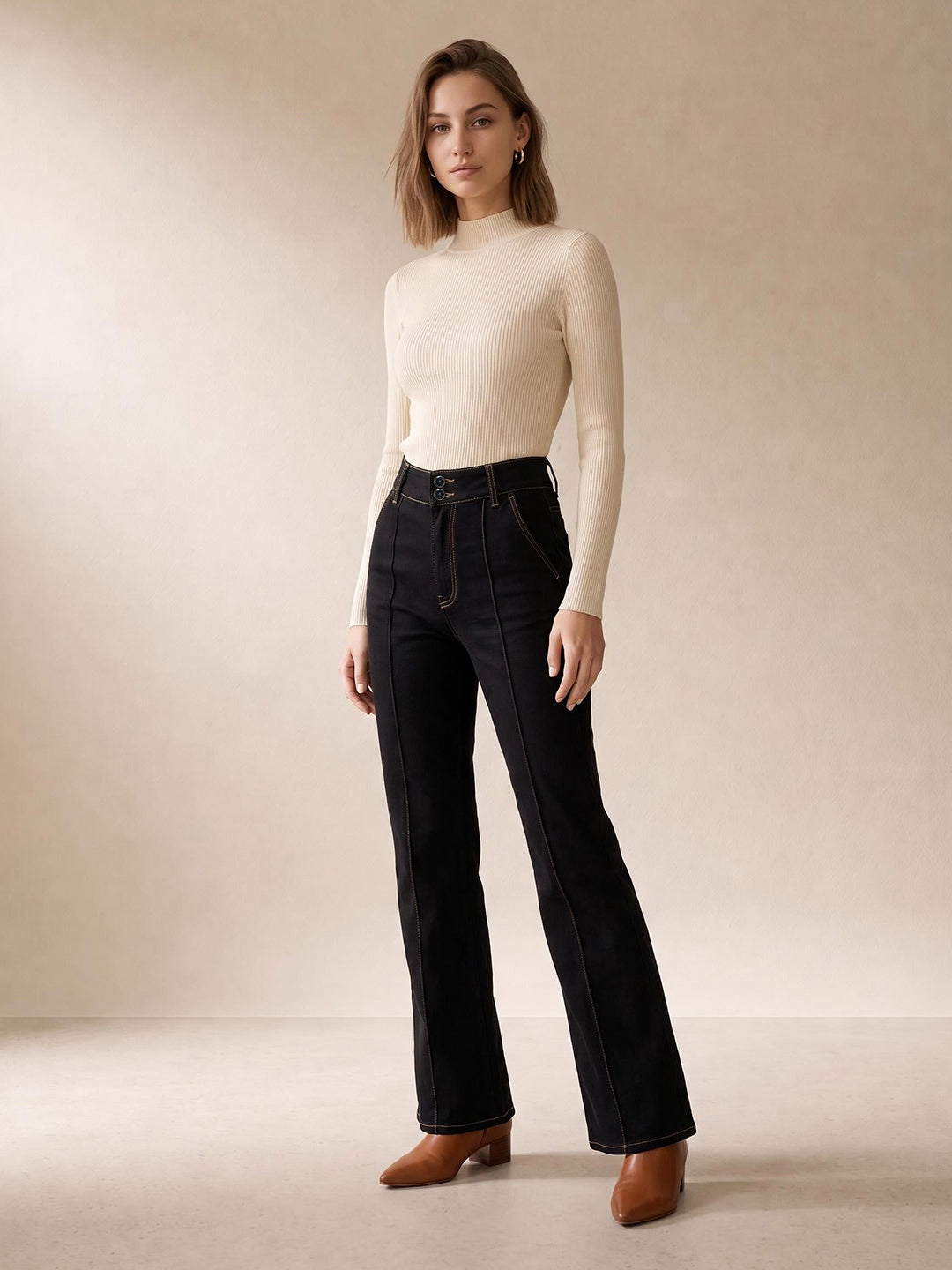 Elle Women Black Solid Flared Fit Jeans