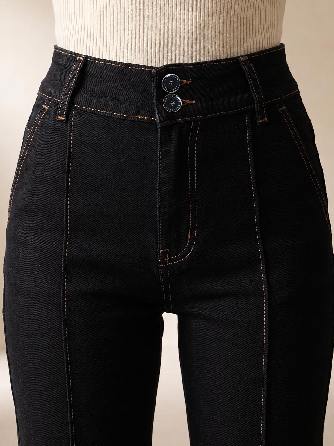 Elle Women Black Solid Flared Fit Jeans