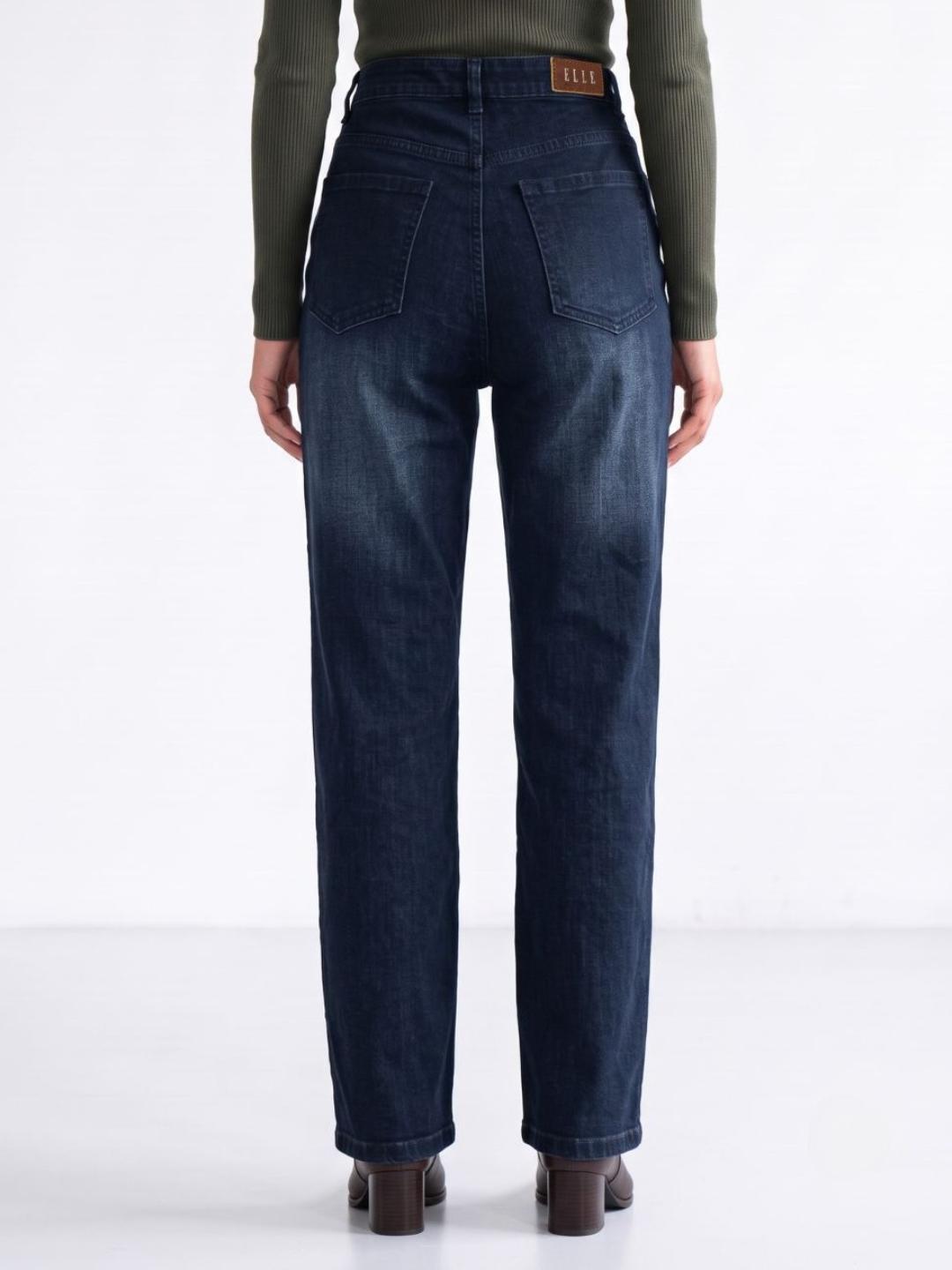 Elle Women Navy Blue Solid Straight Fit Jeans