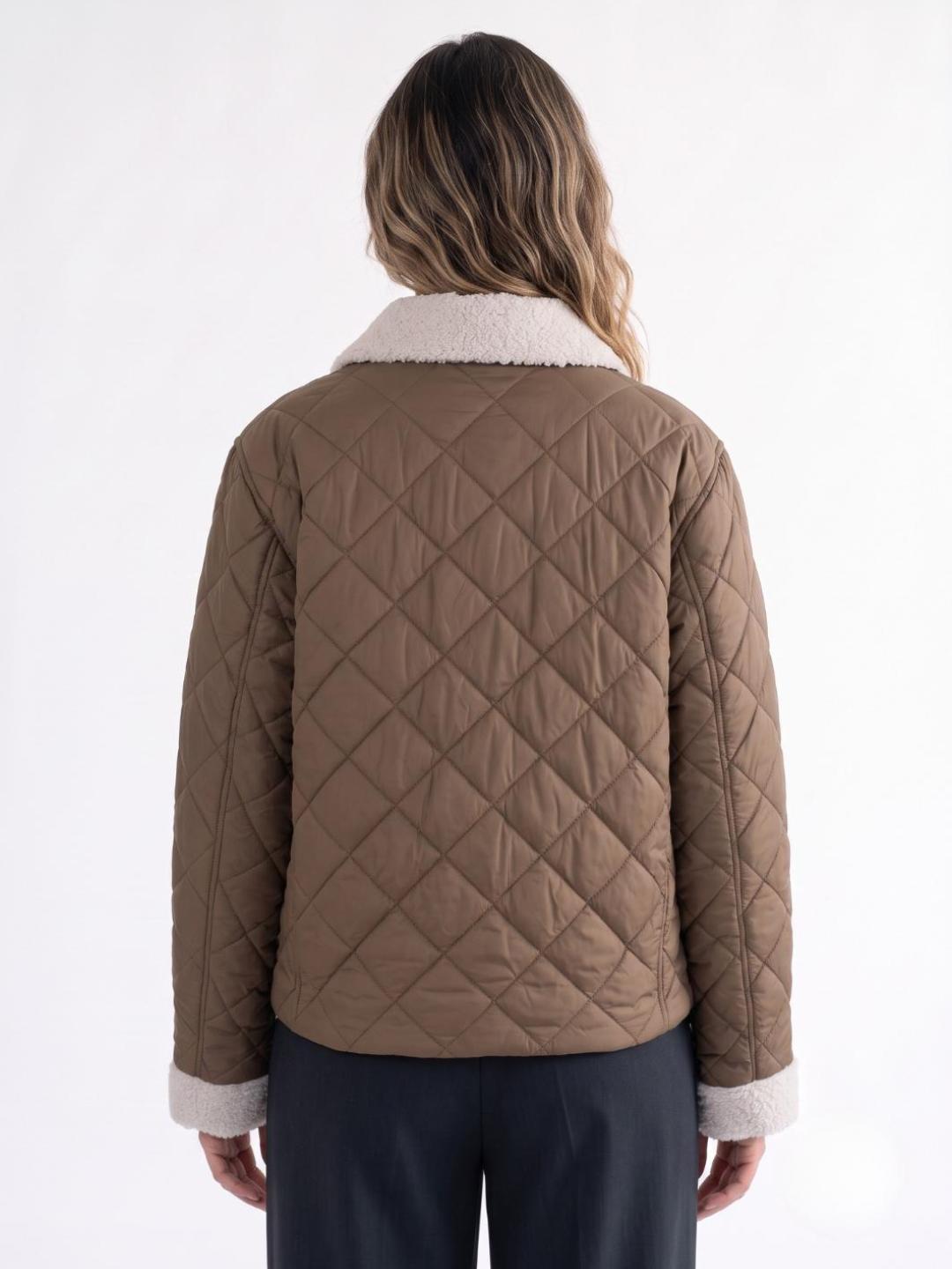 Elle Women Brown Quilted Regular Fit Jacket
