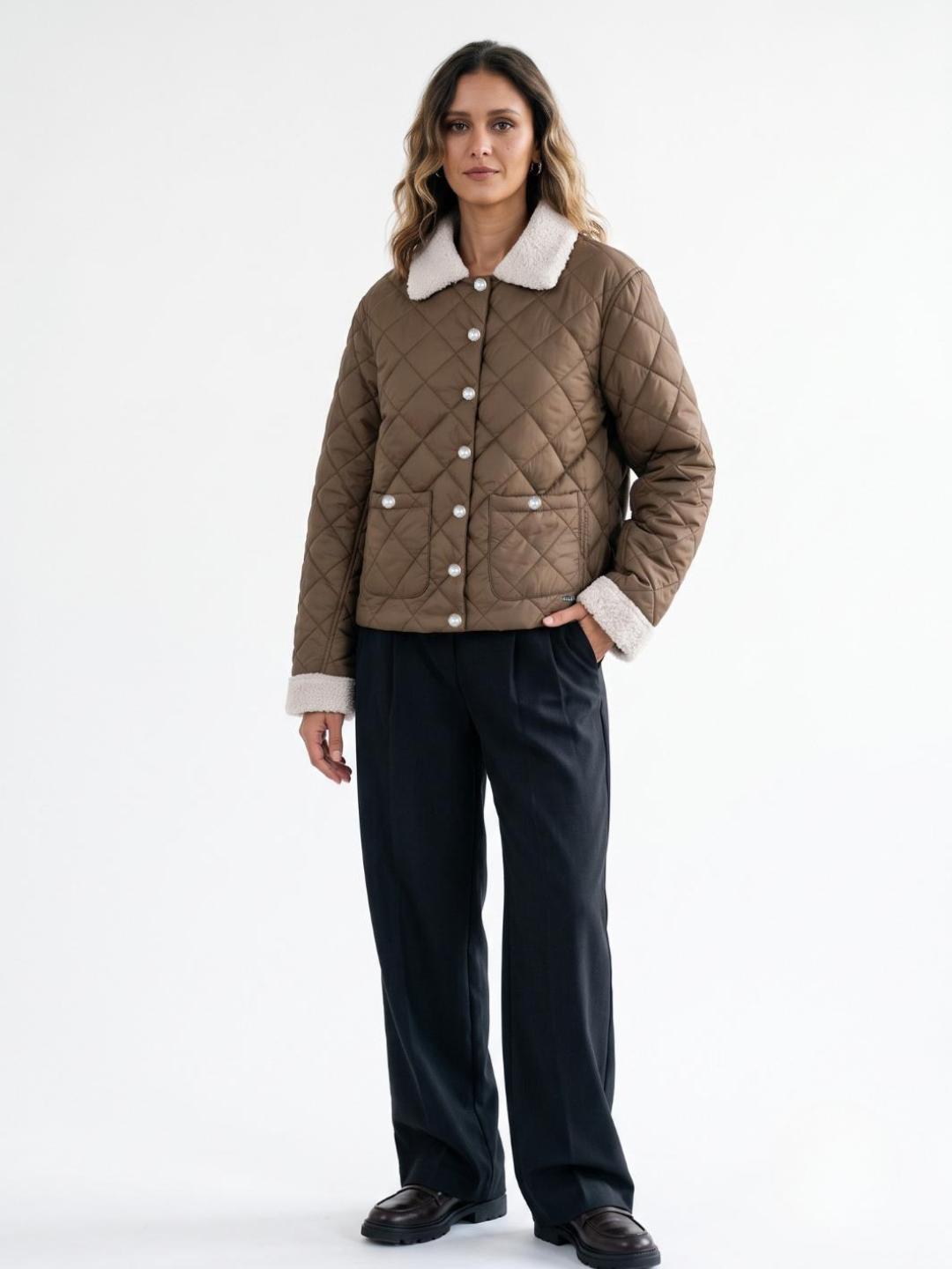 Elle Women Brown Quilted Regular Fit Jacket