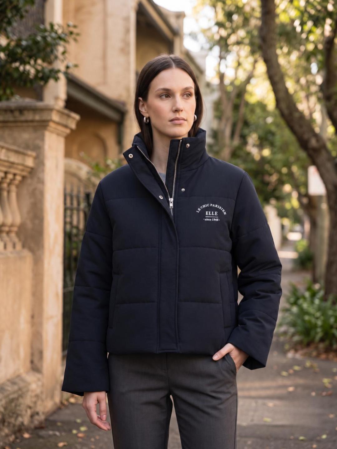Elle Women Blue Solid Boxy Fit Jacket