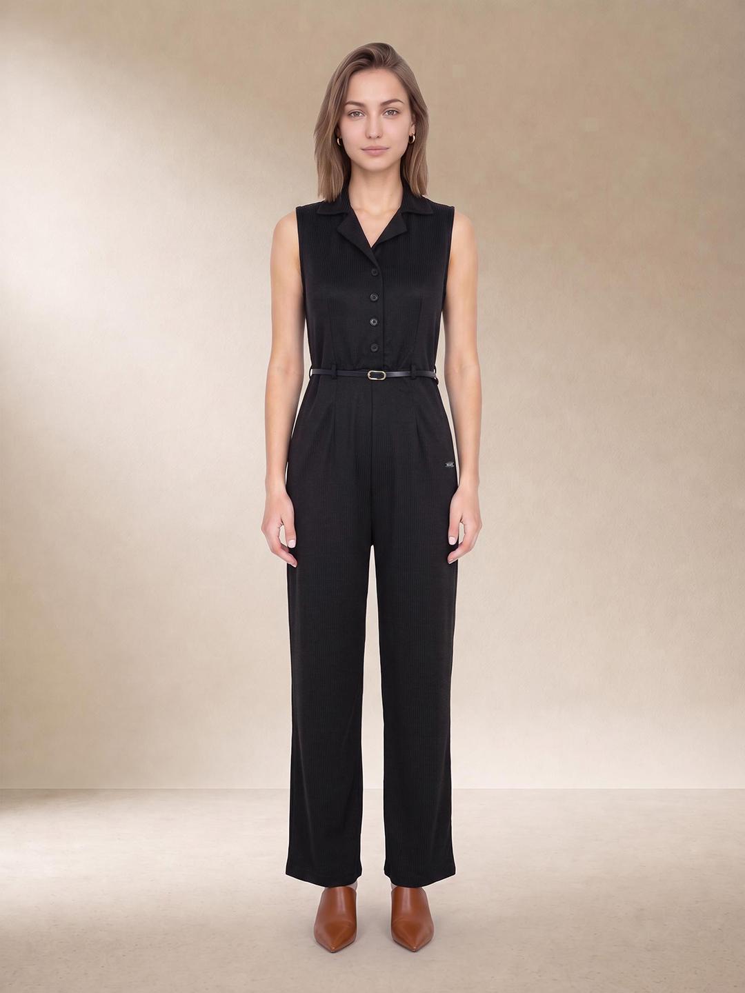 Elle Women Black Regular Fit Solid Jumpsuit