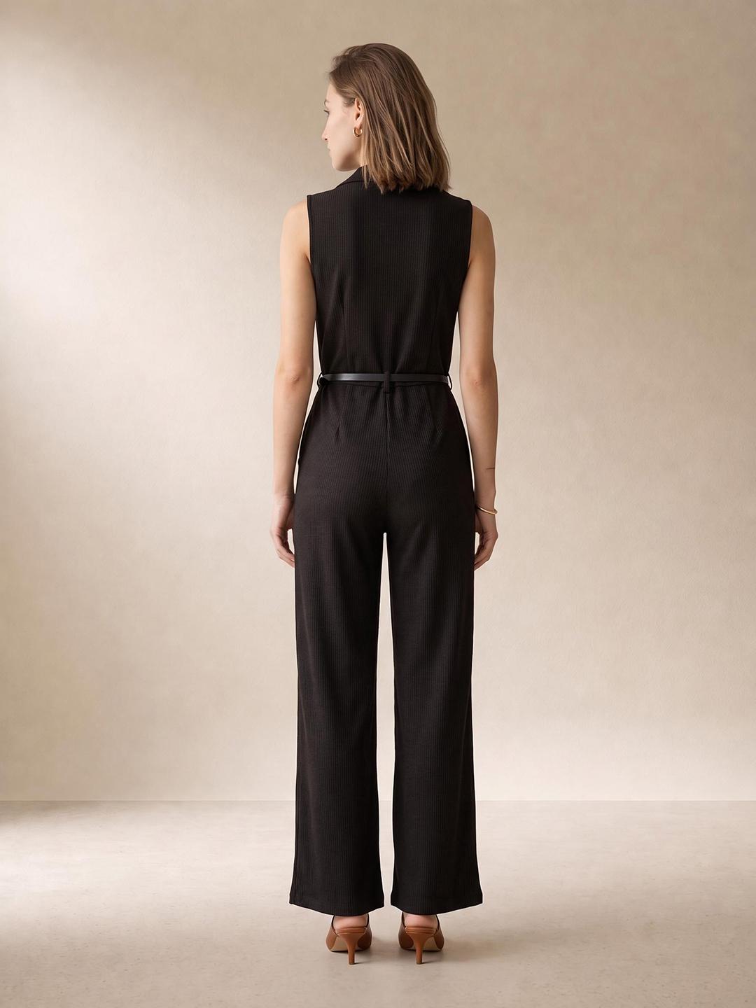 Elle Women Black Regular Fit Solid Jumpsuit