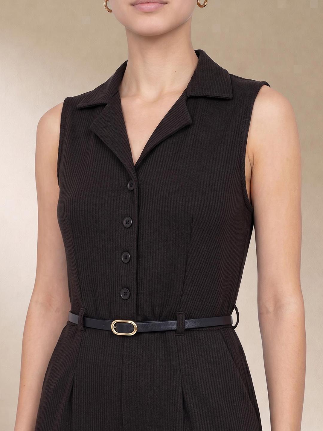 Elle Women Black Regular Fit Solid Jumpsuit