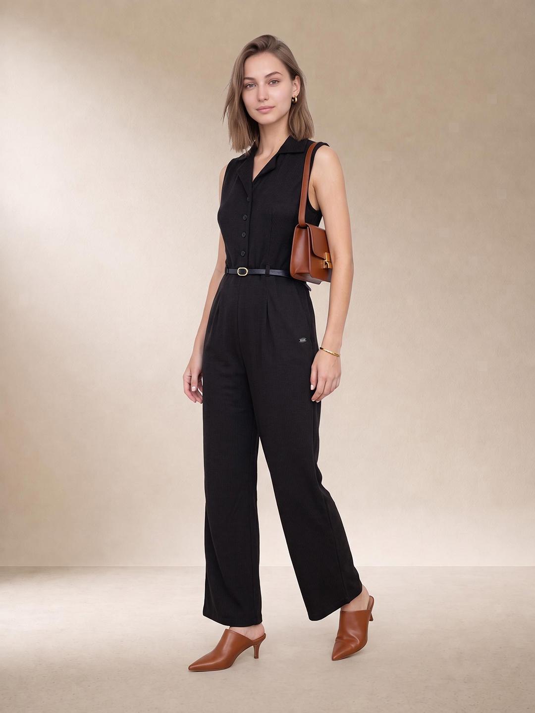 Elle Women Black Regular Fit Solid Jumpsuit