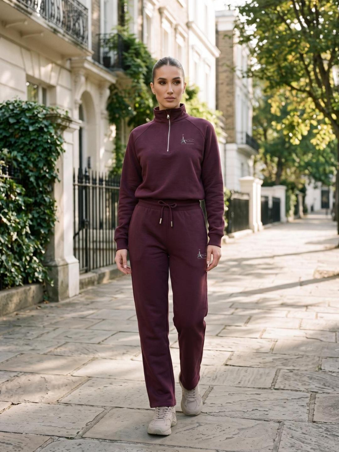 Elle Women Wine Solid Relaxed Fit Stretchable Sweatpant