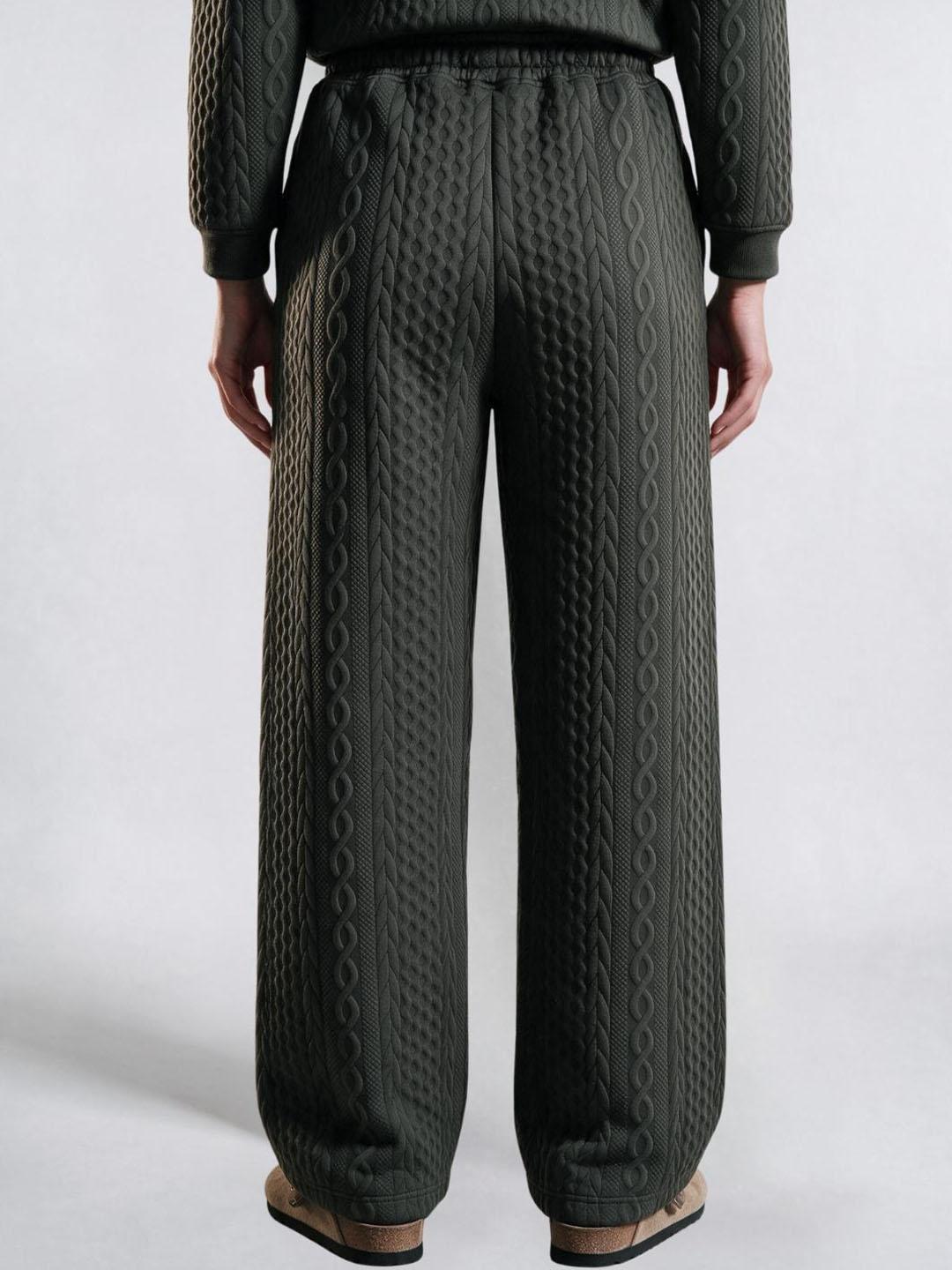 Elle Women Green Textured Relaxed Fit Sweatpant