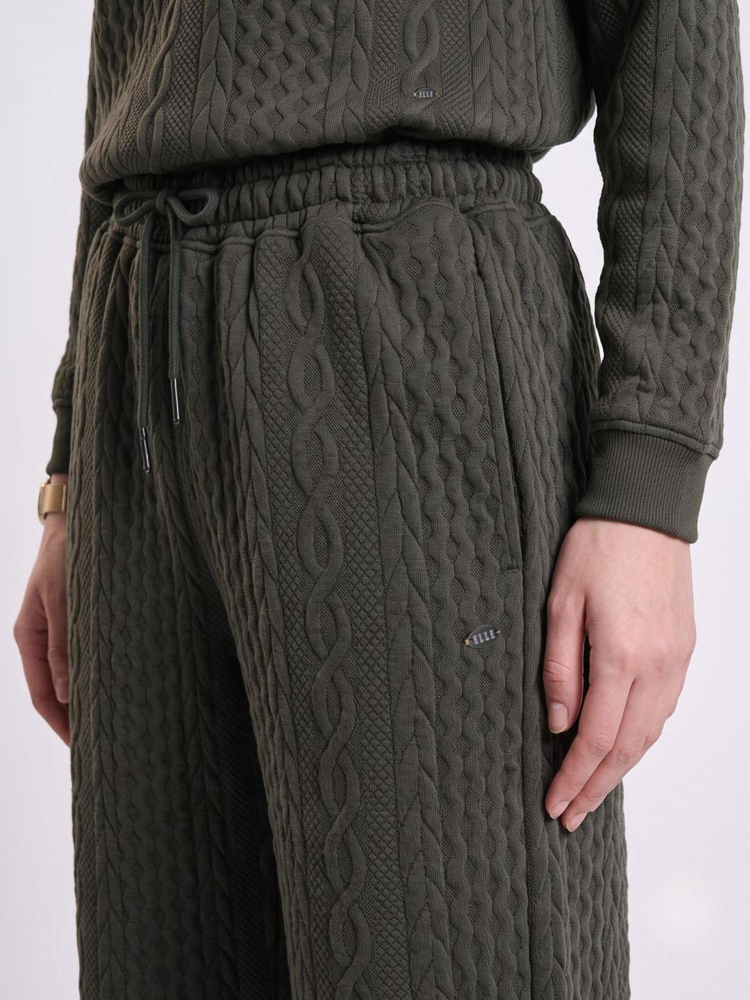 Elle Women Green Textured Relaxed Fit Sweatpant