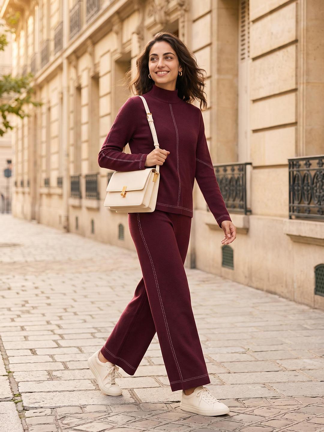Elle Women Burgundy Relaxed Fit Solid Sweatpant