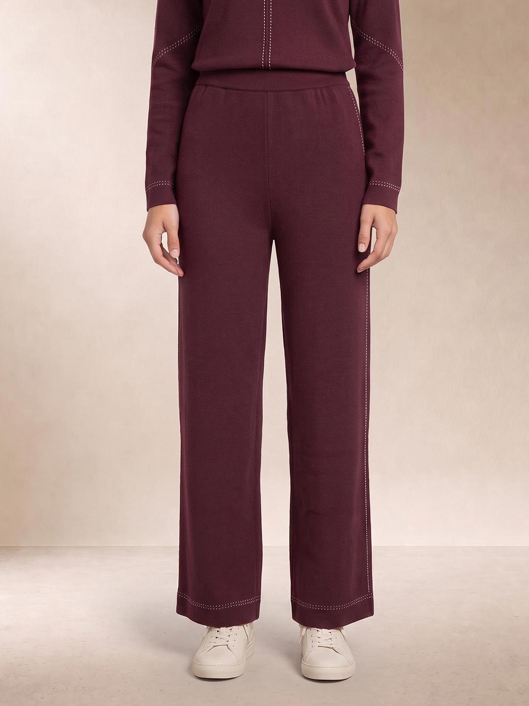 Elle Women Burgundy Relaxed Fit Solid Sweatpant