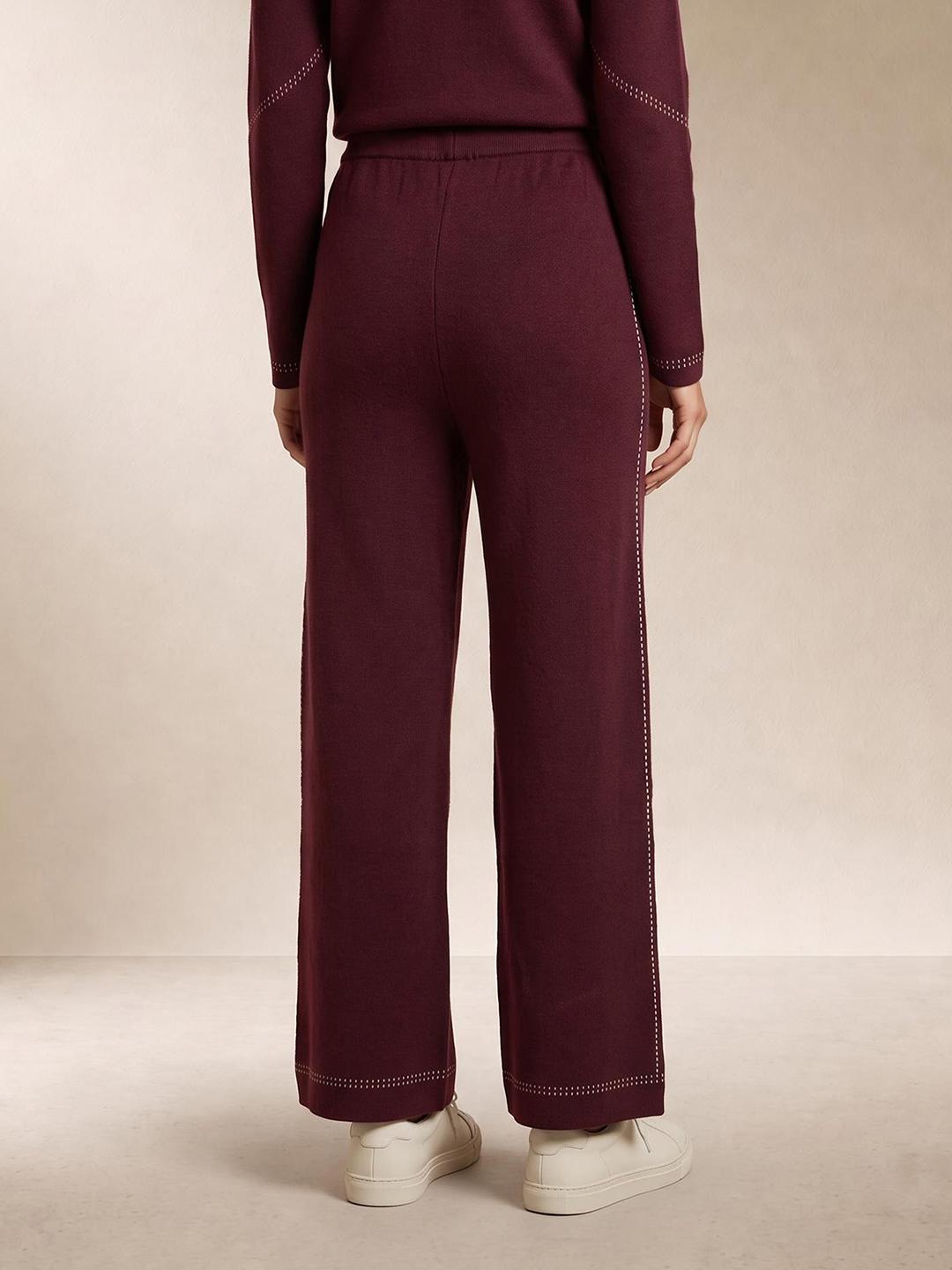 Elle Women Burgundy Relaxed Fit Solid Sweatpant
