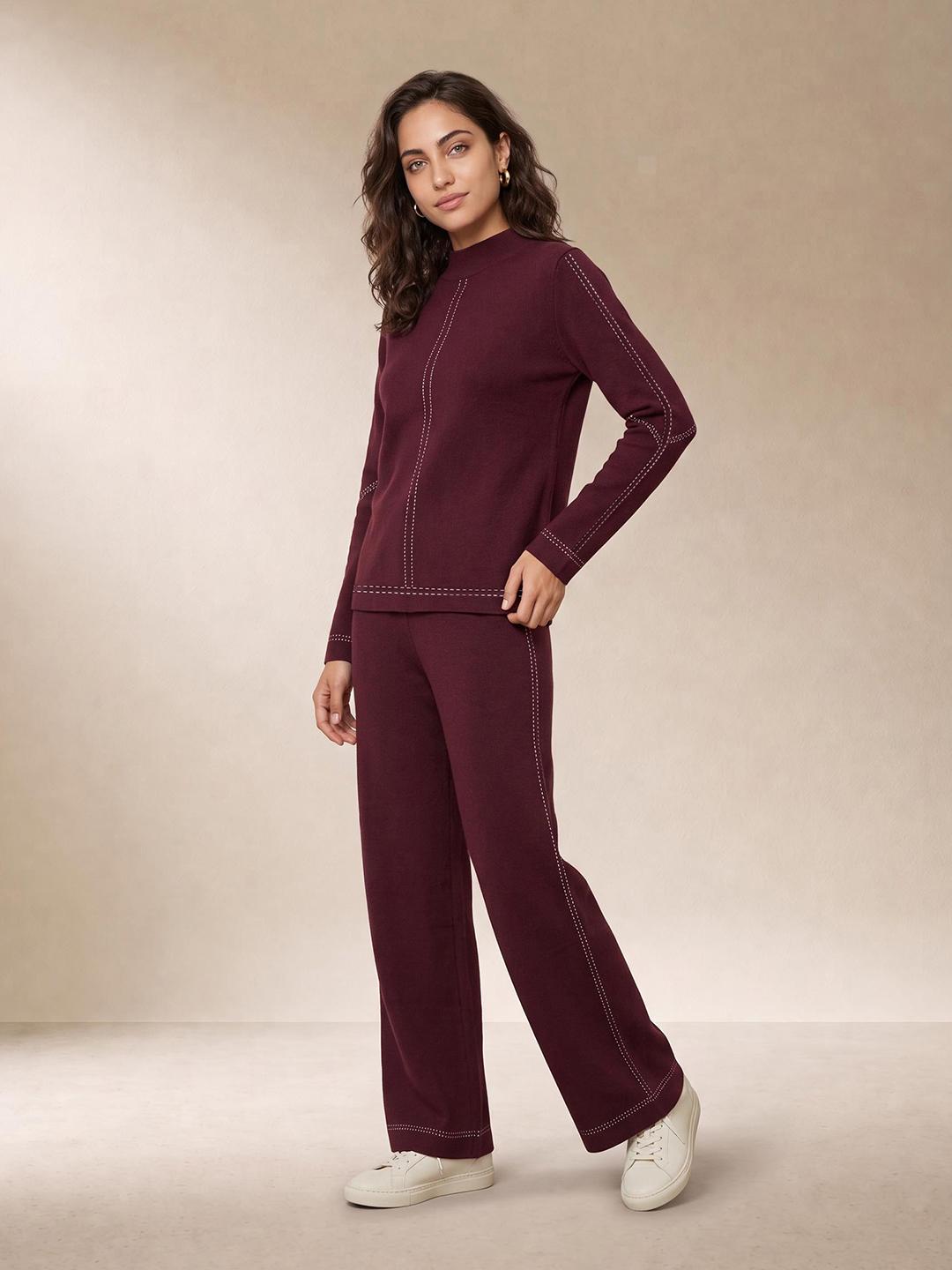 Elle Women Burgundy Relaxed Fit Solid Sweatpant