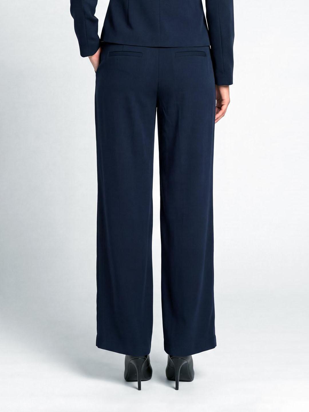 Elle Women Navy Blue Solid Regular Fit Pant