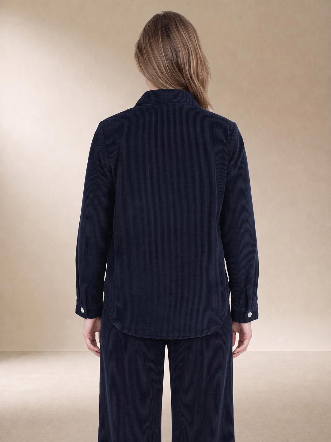 Elle Women Blue Regular Fit Solid Pure Cotton Shirt
