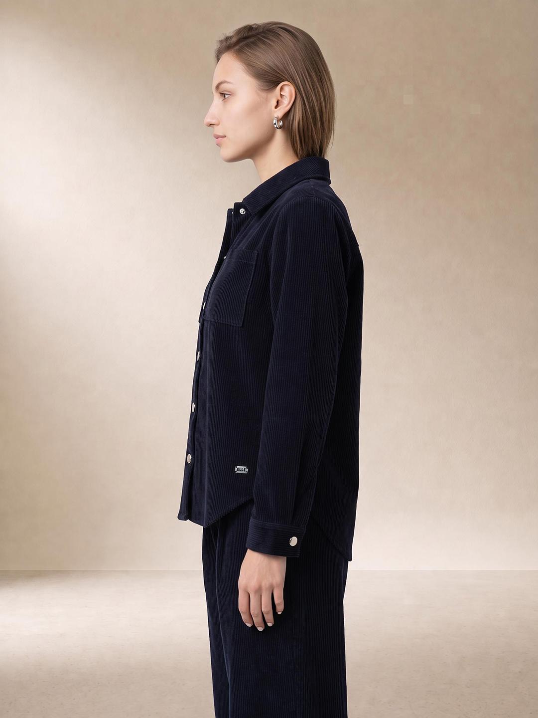 Elle Women Blue Regular Fit Solid Pure Cotton Shirt
