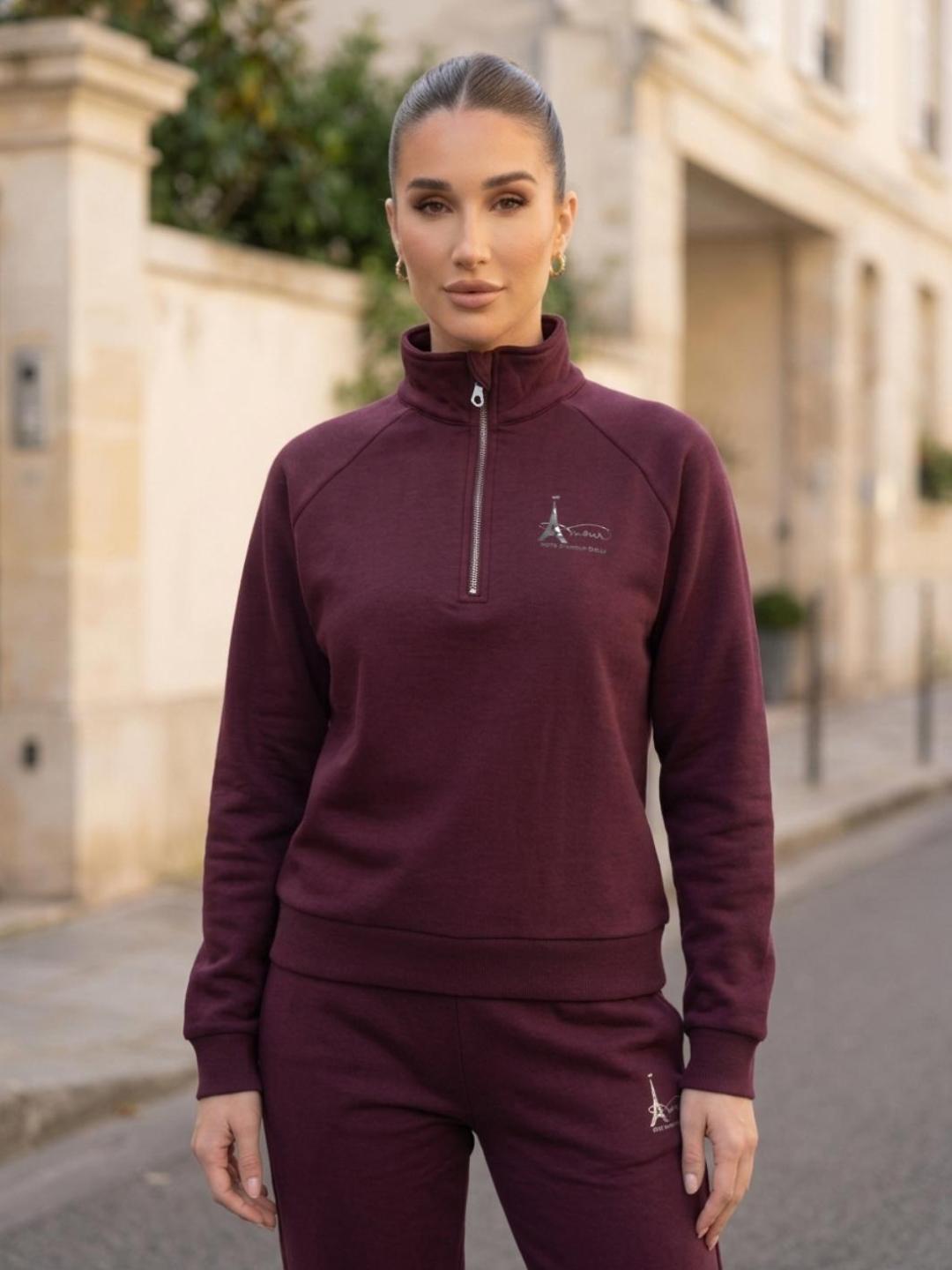 Elle Women Wine Solid Relaxed Fit Stretchable Sweatshirt
