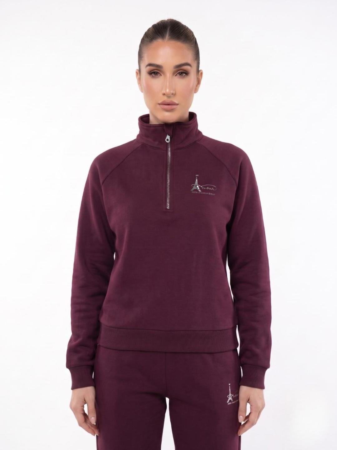 Elle Women Wine Solid Relaxed Fit Stretchable Sweatshirt