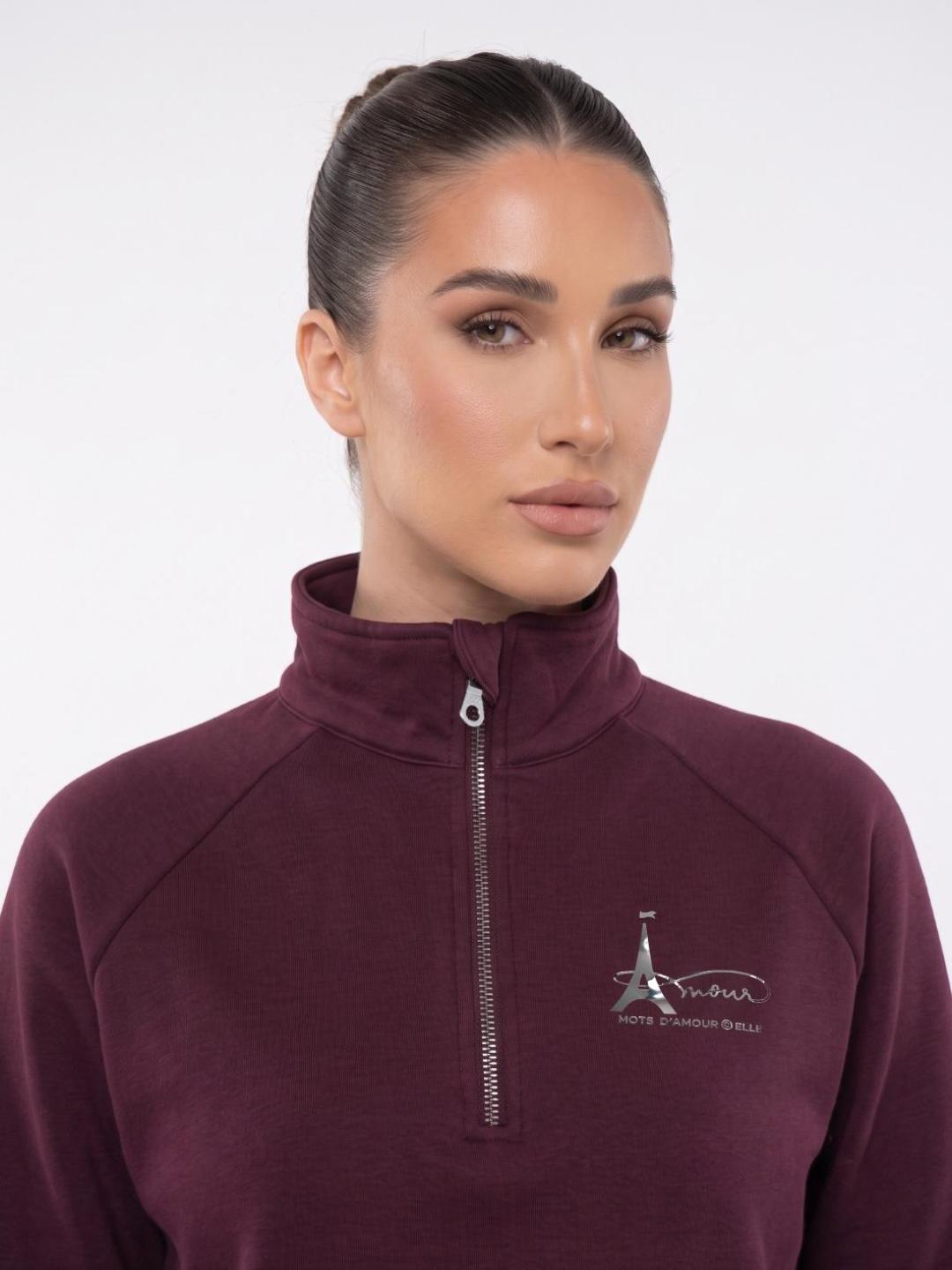 Elle Women Wine Solid Relaxed Fit Stretchable Sweatshirt