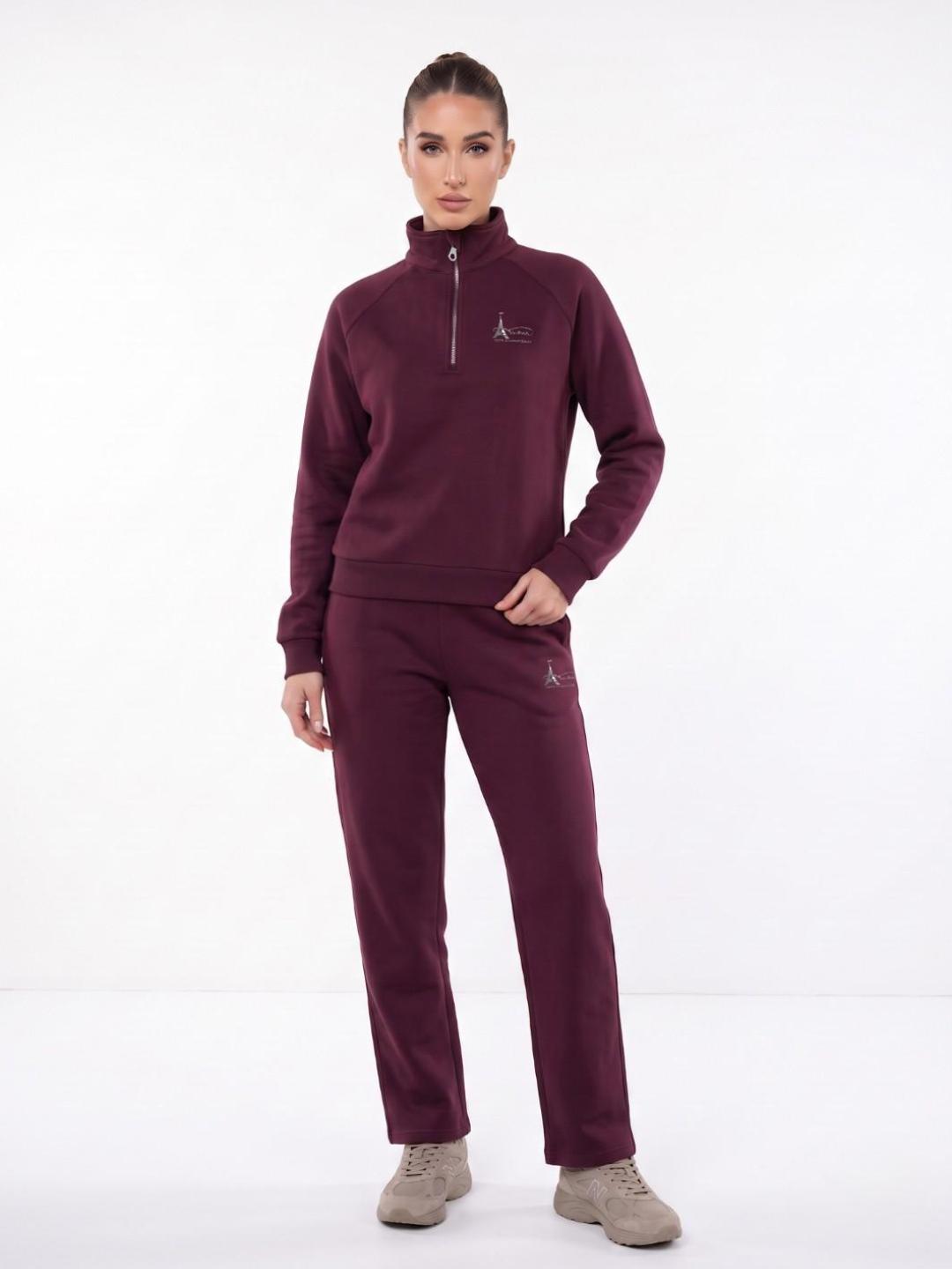 Elle Women Wine Solid Relaxed Fit Stretchable Sweatshirt