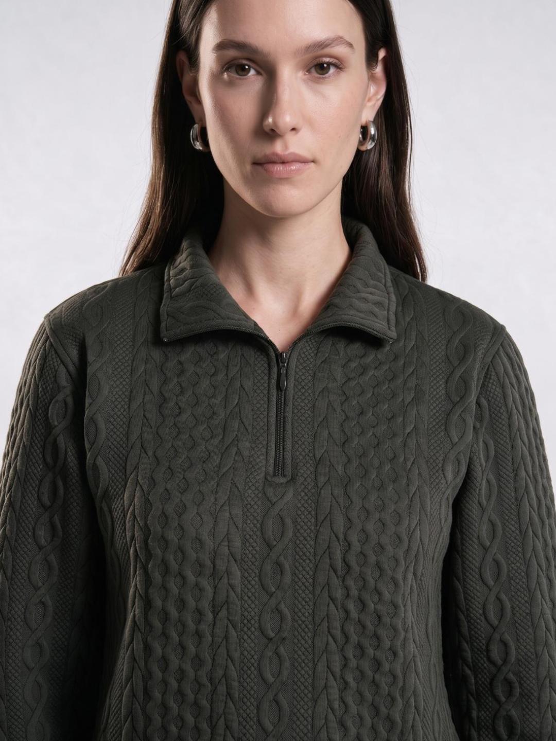 Elle Women Green Textured Relaxed Fit Stretchable Sweatshirt