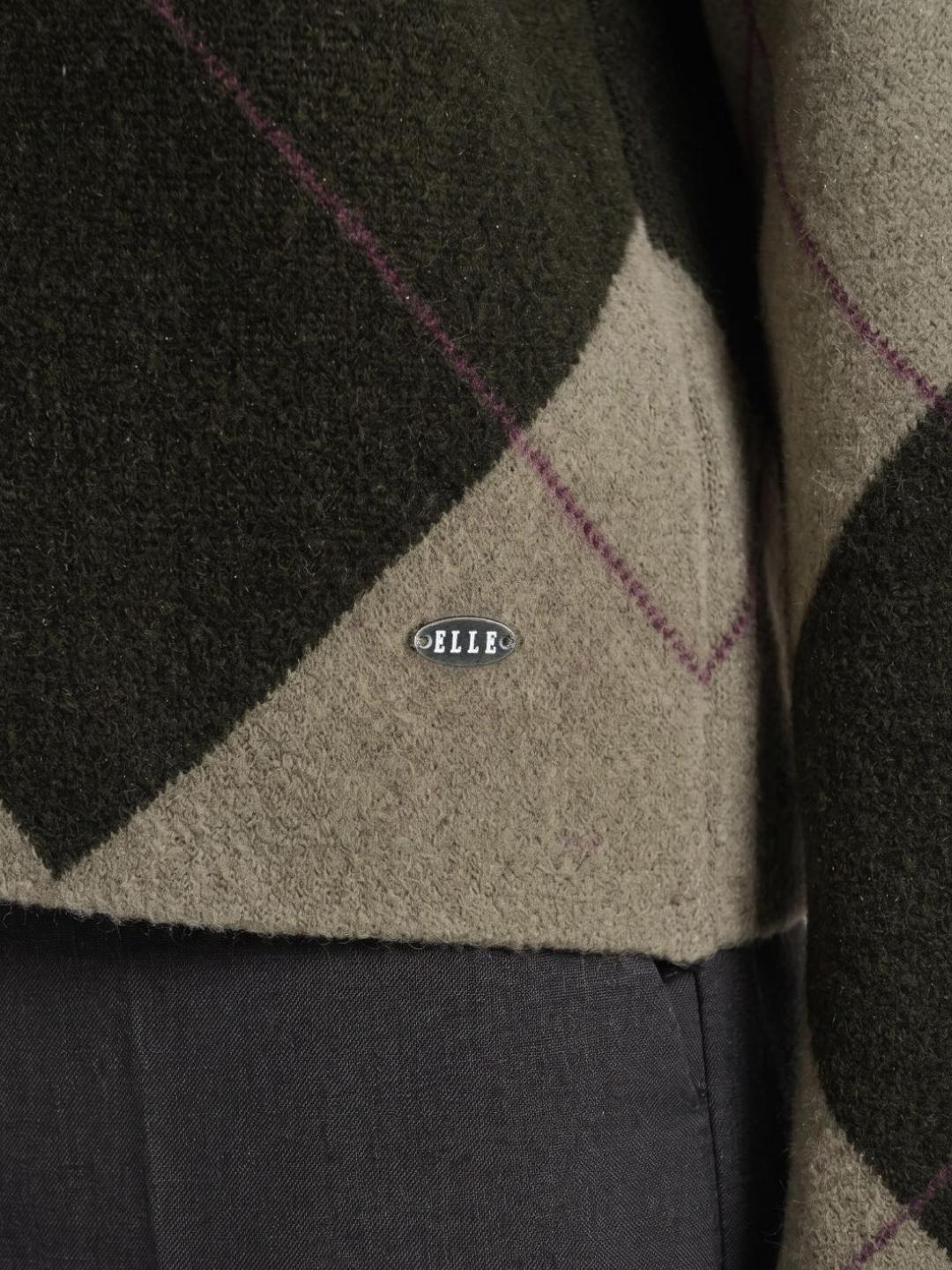 Elle Women Green Checked Relaxed Fit Sweater