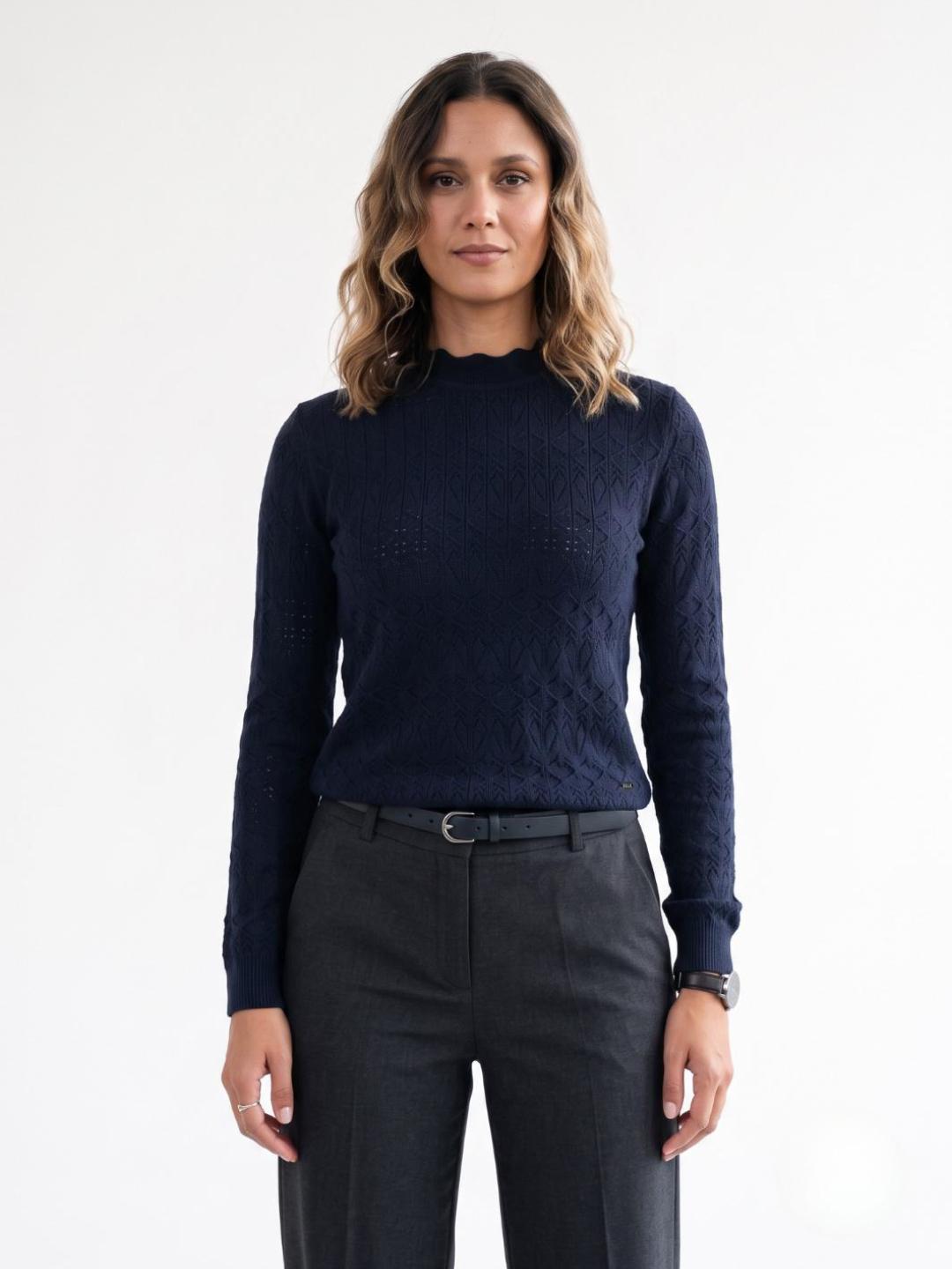 Elle Women Blue Geometric Regular Fit Sweater