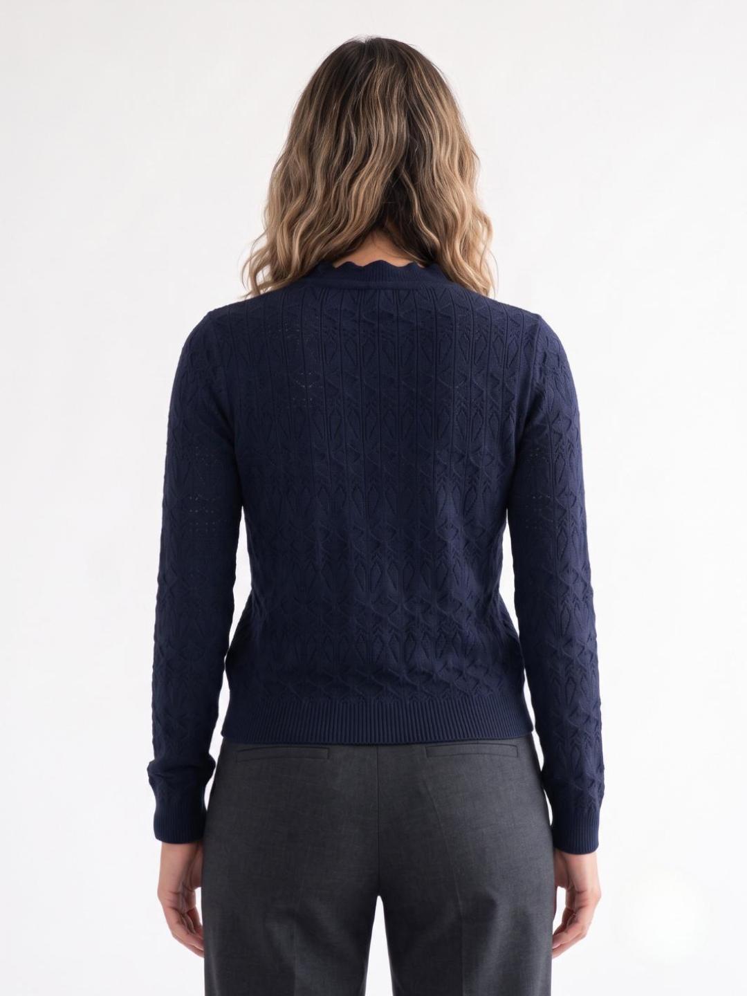 Elle Women Blue Geometric Regular Fit Sweater
