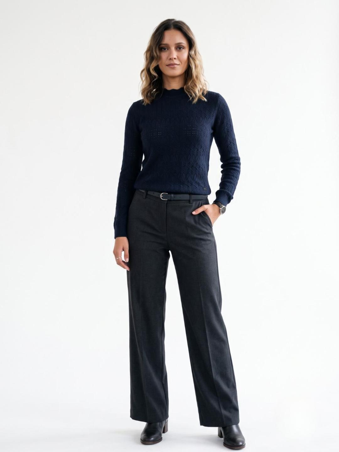 Elle Women Blue Geometric Regular Fit Sweater