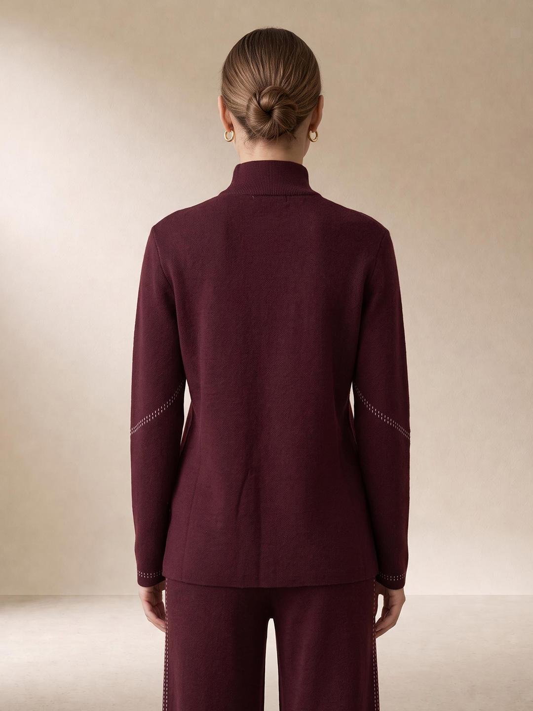 Elle Women Wine Relaxed Fit Solid Sweater