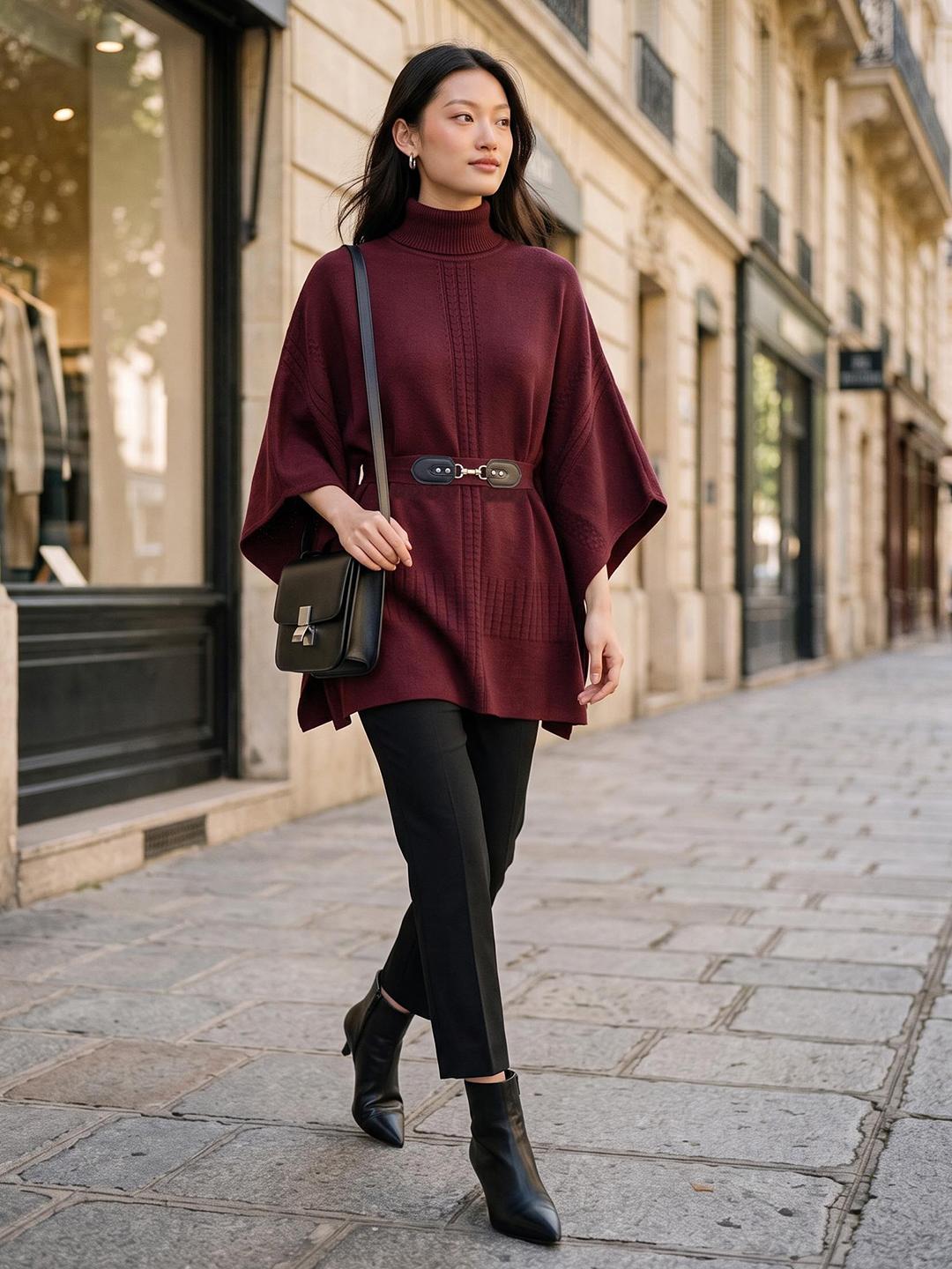 Elle Women Red Relaxed Fit Solid Sweater
